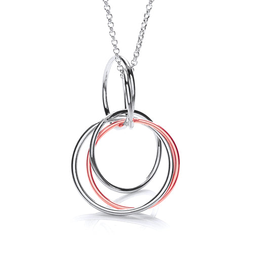 J-JAZ 925 Sterling Silver Interlocking 2 Tier Circles Pendant with 18" Chain