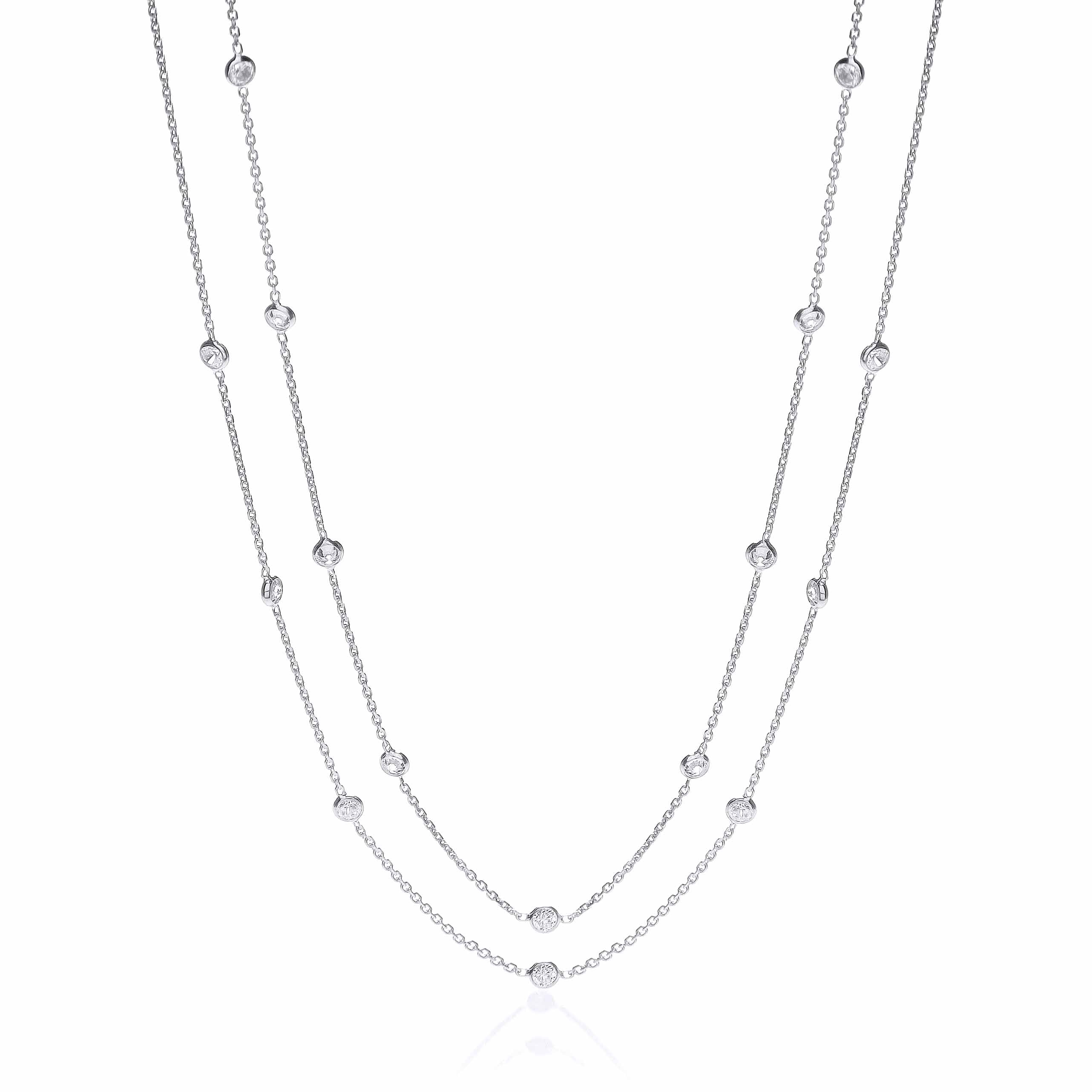 925 Sterling Silver Rubover 23 Cz's Necklace 38" J-Jaz