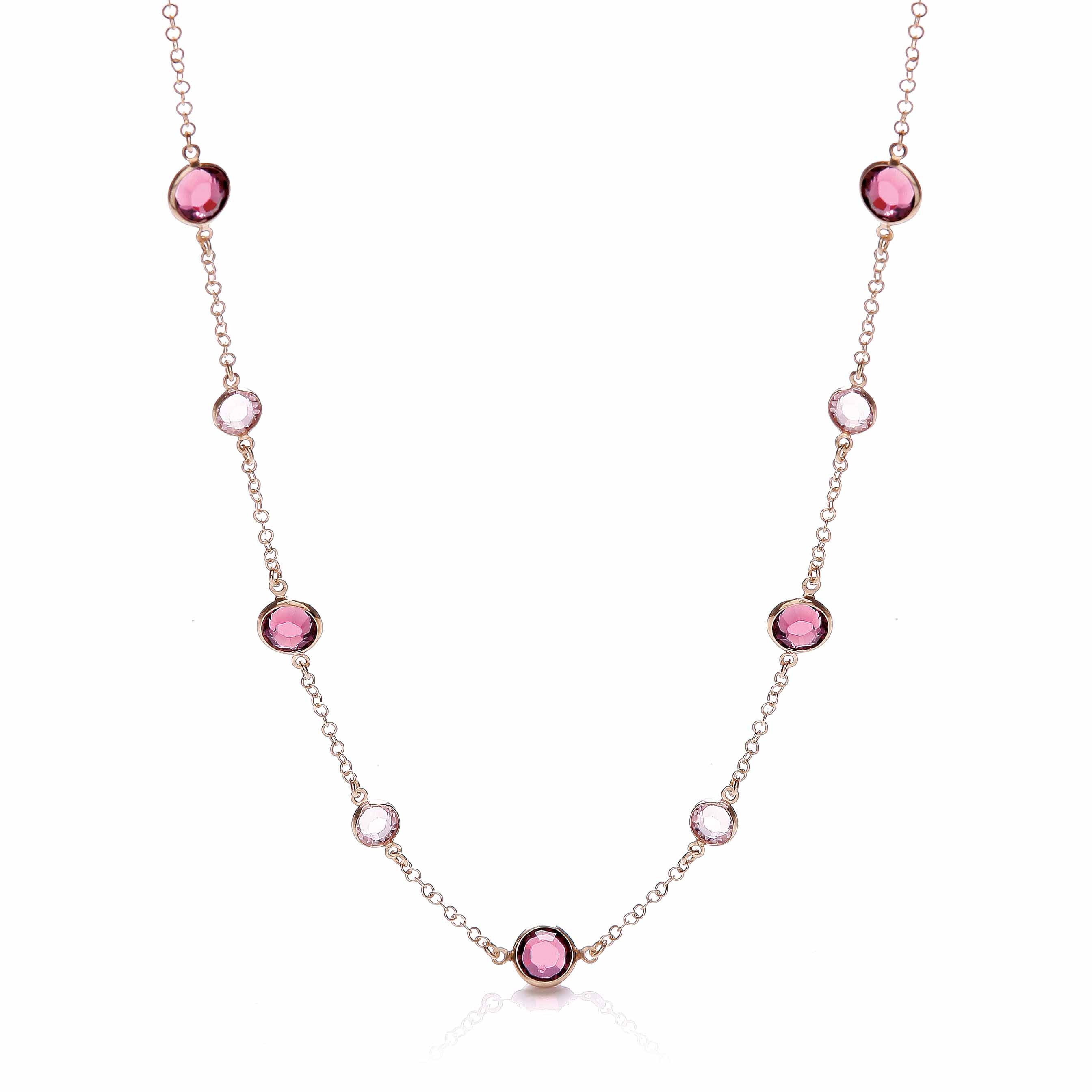 925 Sterling Silver Purple, Pink Stones, Silver Rose Coated Necklace