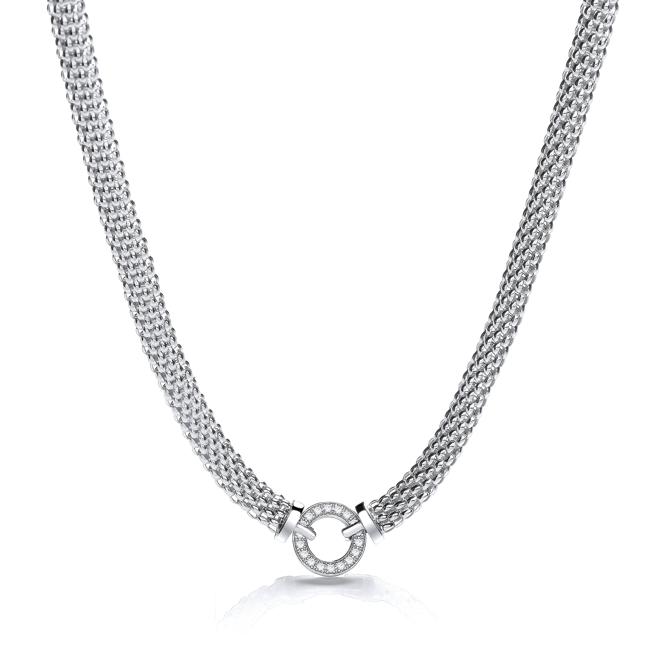 925 Sterling Silver Mesh Necklace with Circle Cz's 17" J-Jaz