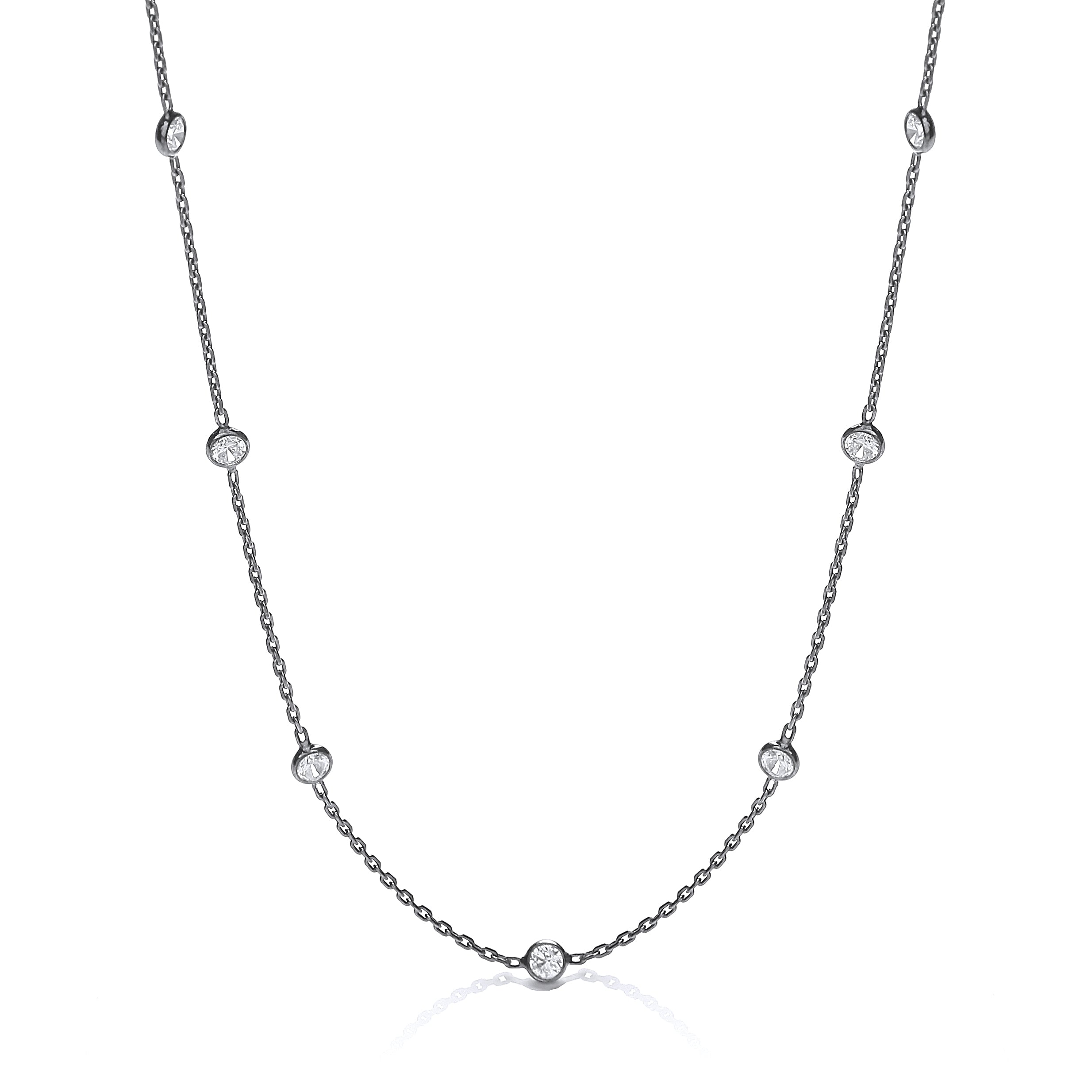 J-JAZ 925 Sterling Silver Ruthenium Coated Rubover 11 Cz's Necklace 18"