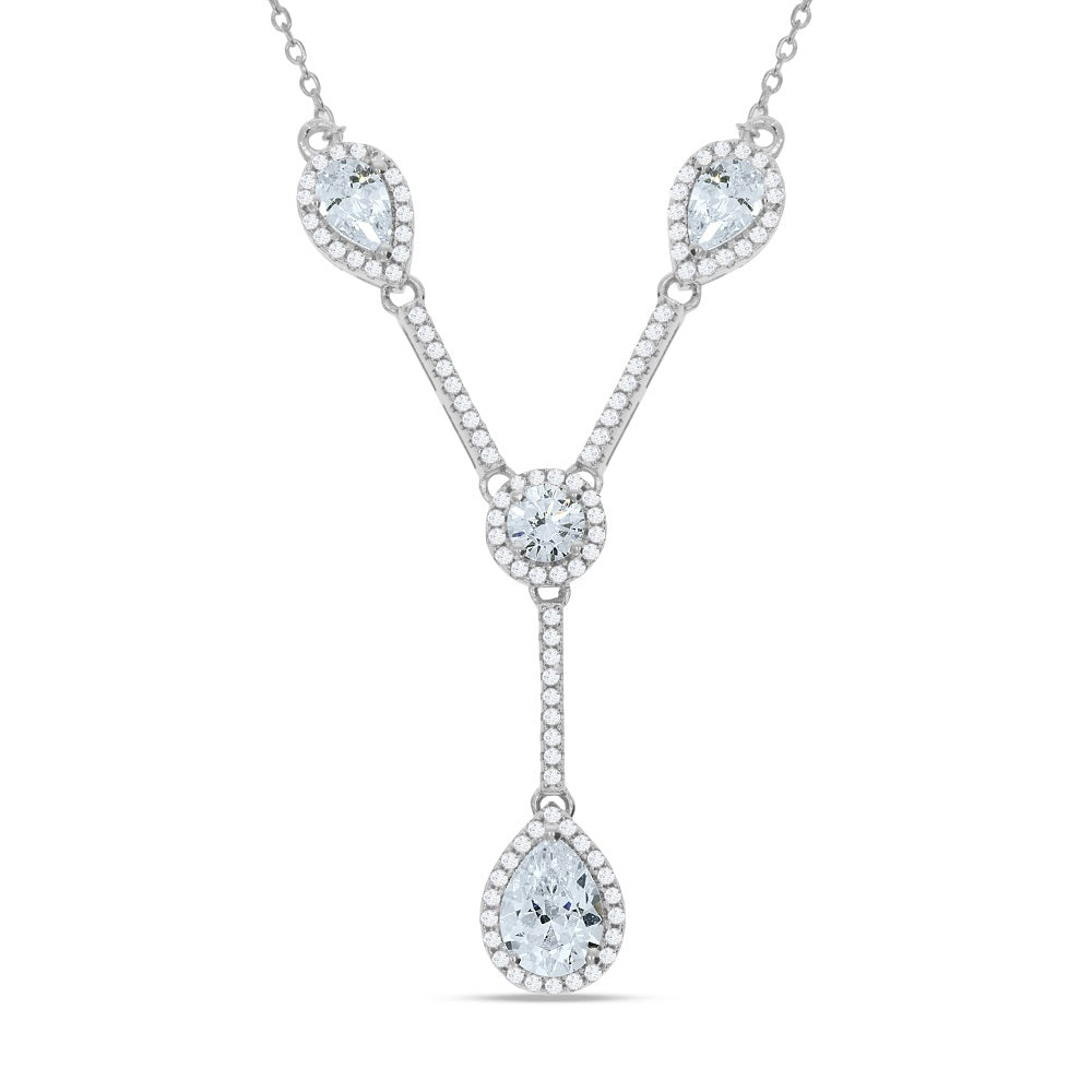 925 Sterling Silver Tear Drops & Round Cz's Necklace 18"