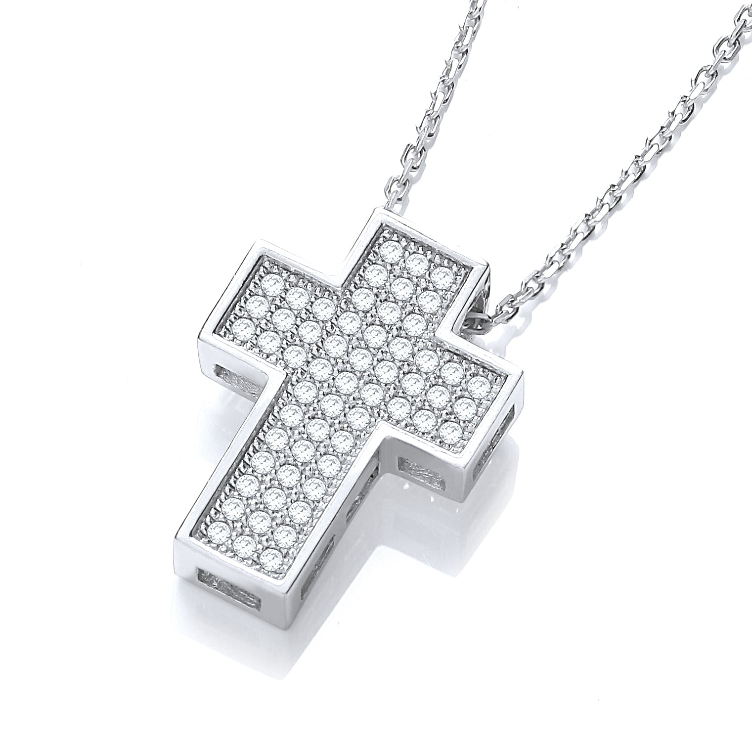 925 Sterling Silver Micro Pave' Thick Cross with 18" Chain