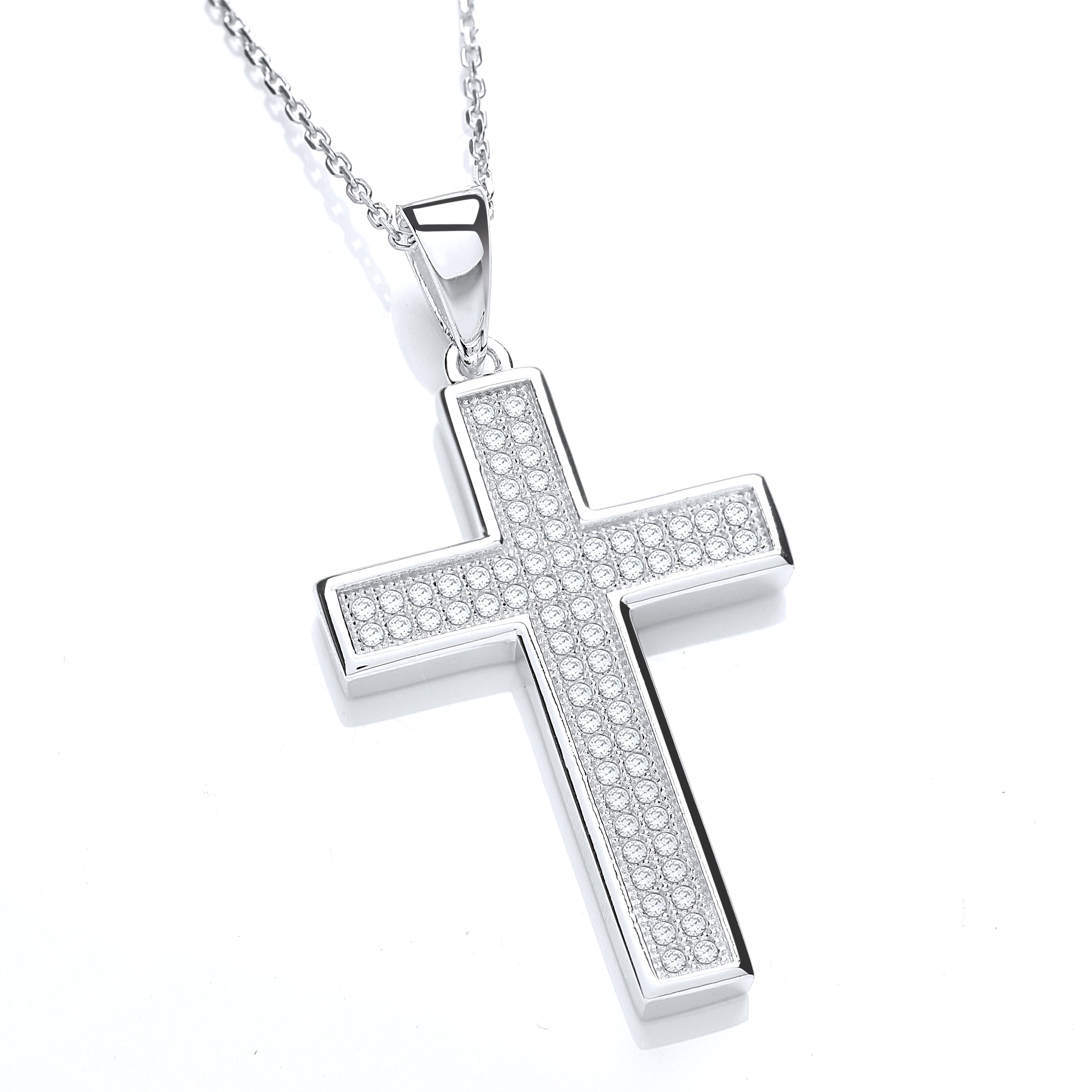 925 Sterling Silver Micro Pave' Slim Cross with 18" Chain