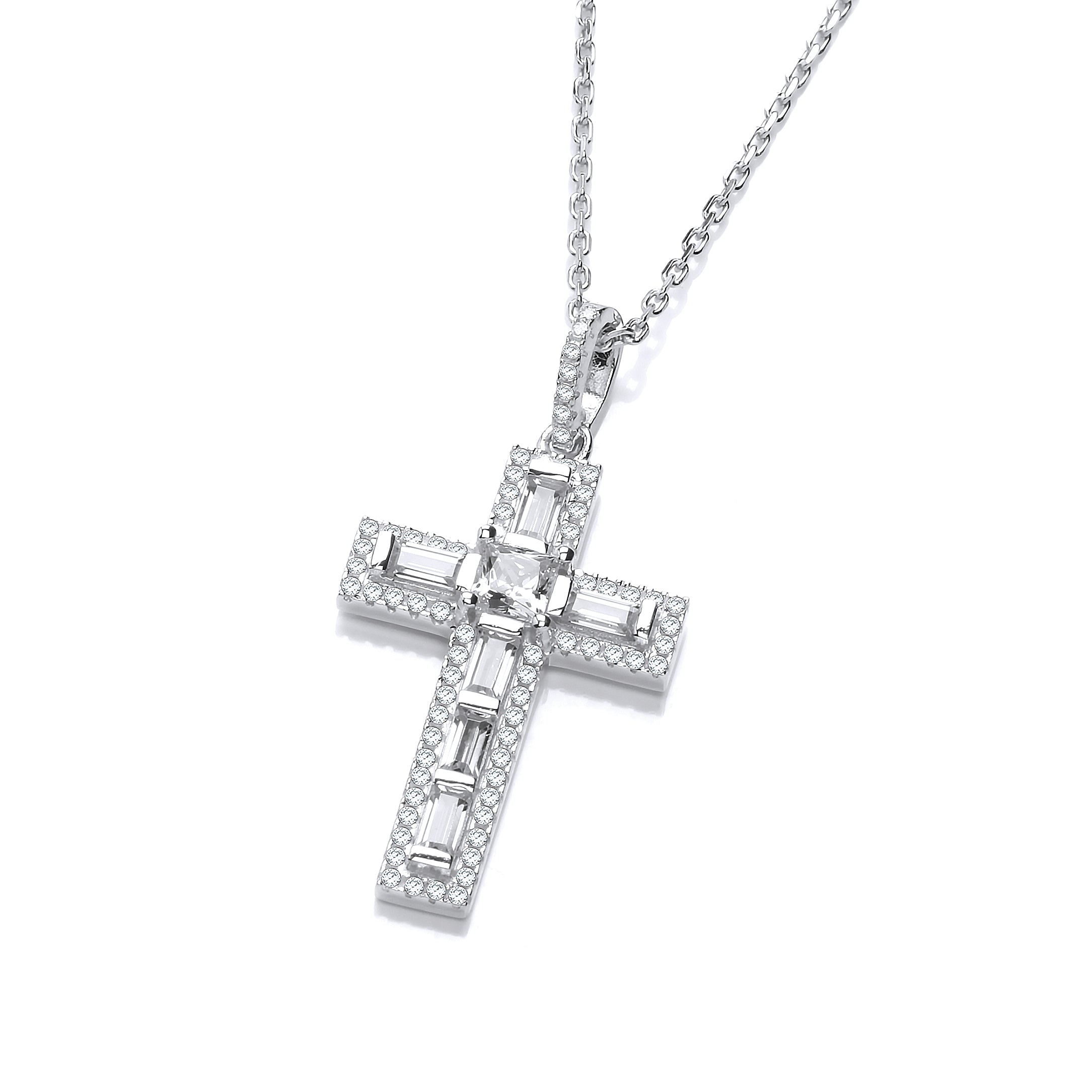 925 Sterling Silver Micro Pave Cubic Zirconia Cross with 18" Chain