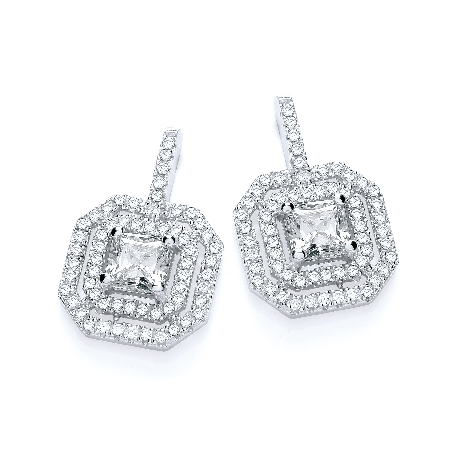 925 Sterling Silver Micro Pave' Fancy Square Drop Earrings J-Jaz