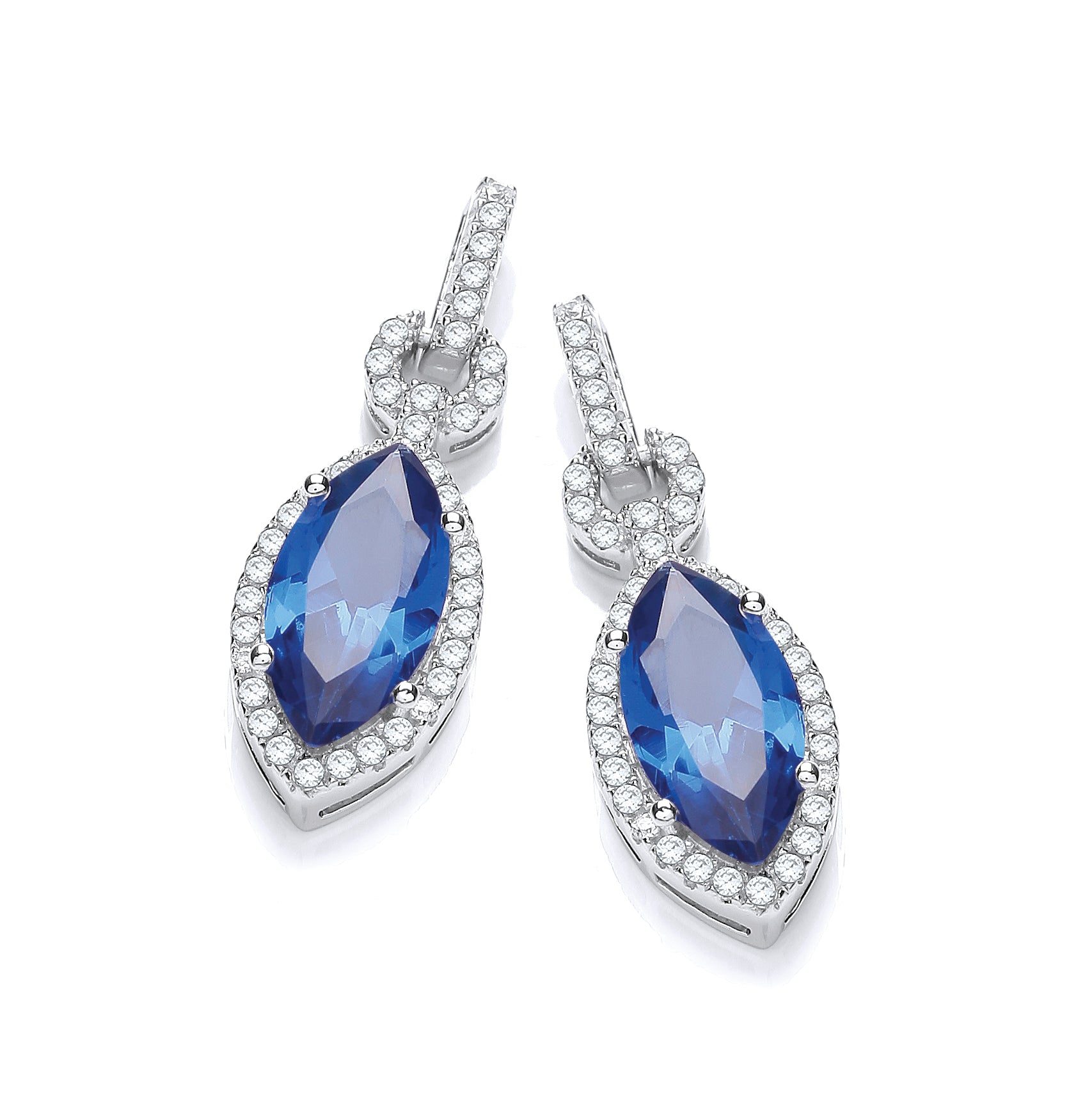 925 Sterling Silver Micro Pave' Sapphire & White CZ Drop Earrings