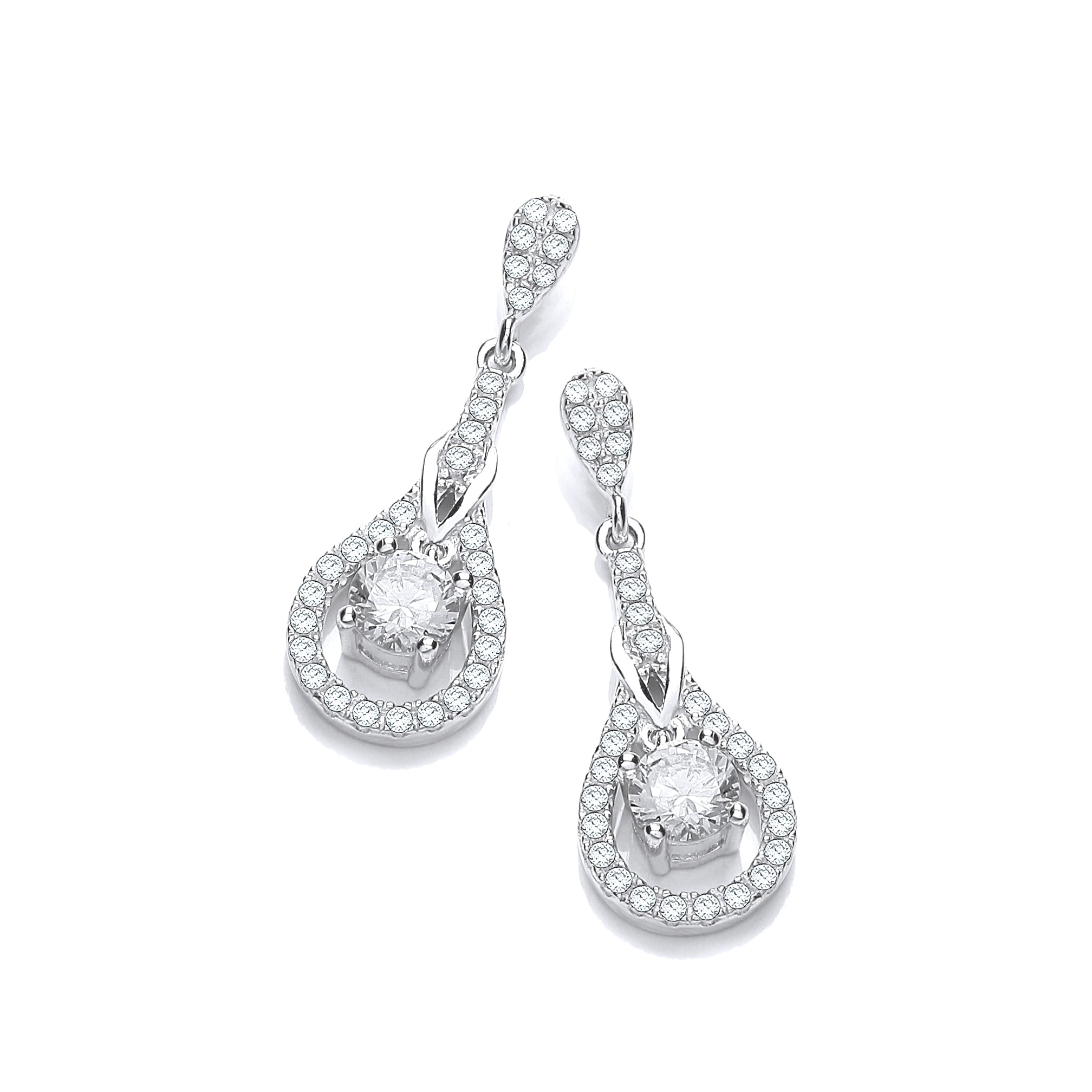 925 Sterling Silver Micro Pave' Tear Drop Cz Earrings