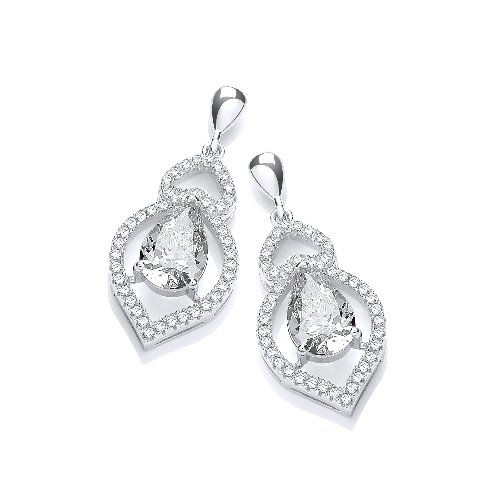 925 Sterling Silver Micro Pave' Tear Drop Cz Earrings