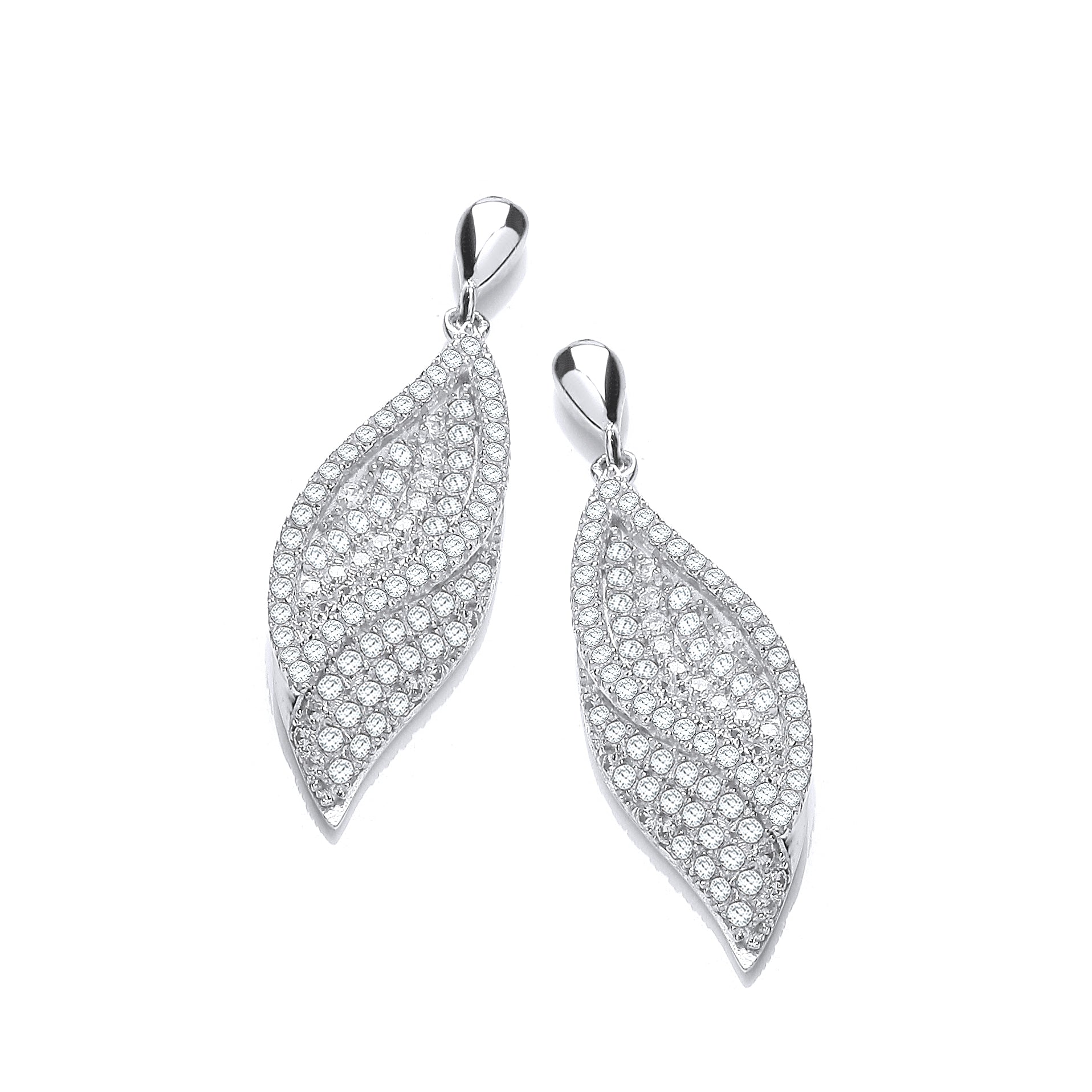 J-JAZ 925 Sterling Silver Micro Pave' Leaf Cz Earrings