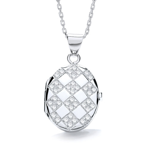 925 Sterling Silver Oval Shape with Design of Cz's Locket J-Jaz