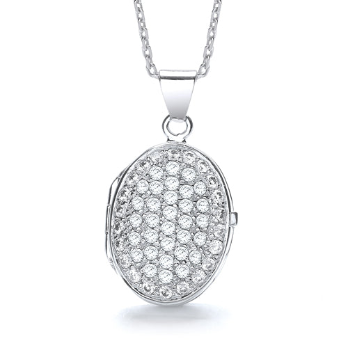 925 Sterling Silver Oval Shape All Cz's on Front Locket J-Jaz