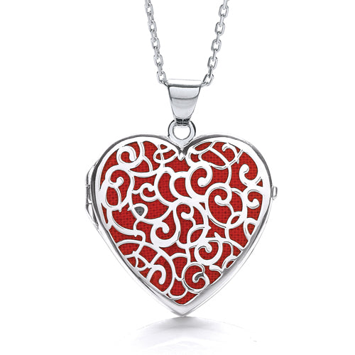 J-JAZ 925 Sterling Silver Heart Shape Red Background Fancy Locket