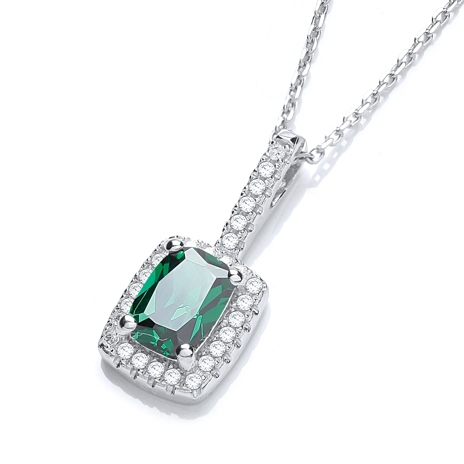 925 Sterling Silver Micro Pave' Fancy Pendant Green Small Cz with 18" Chain J-Jaz