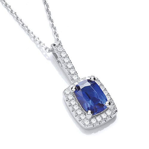 925 Sterling Silver Micro Pave' Fancy Pendant Blue Small Cz with 18" Chain J-Jaz