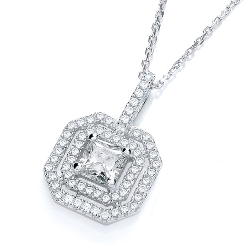 925 Sterling Silver Micro Pave' Fancy Pendant Cz Centre with 18" Chain J-Jaz