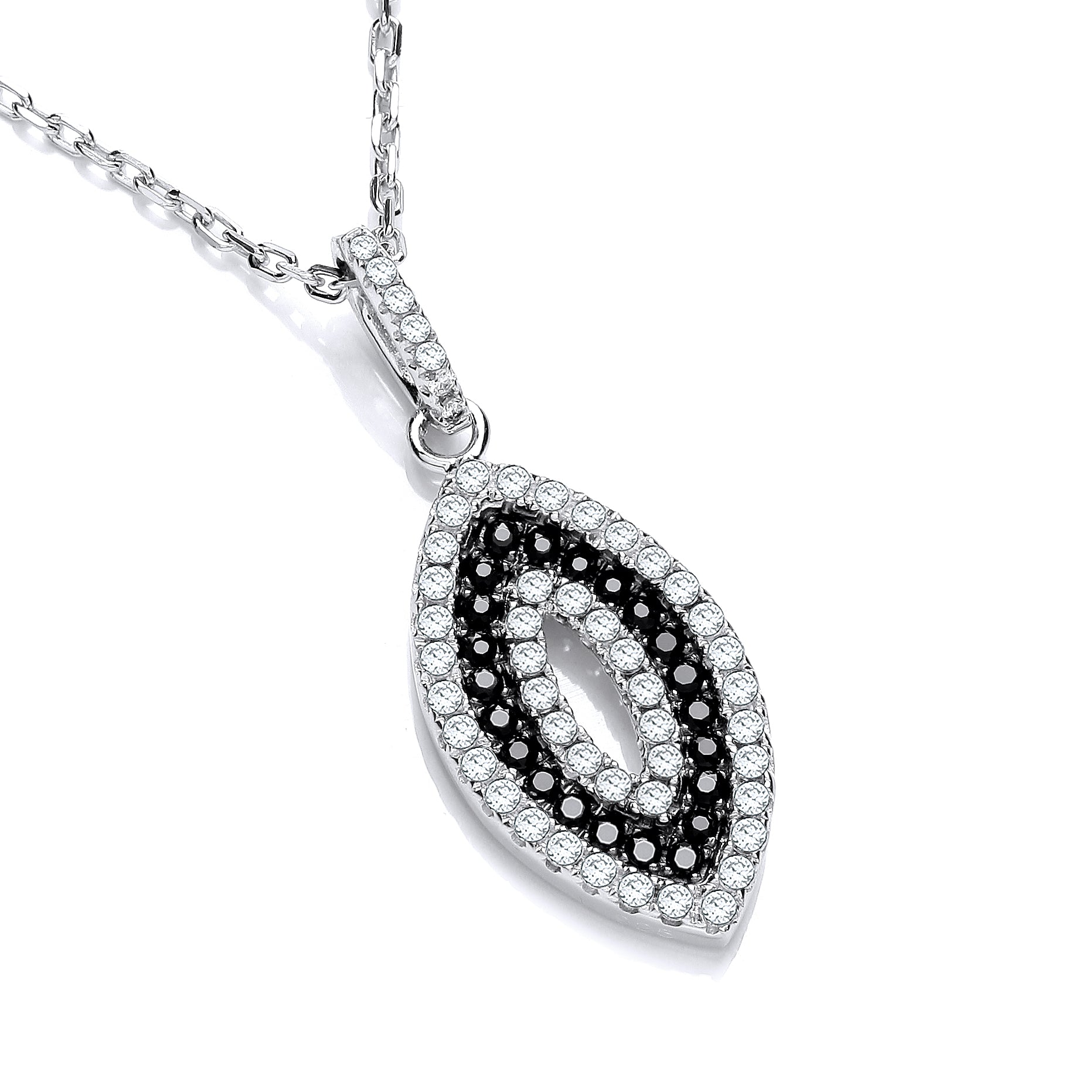 925 Sterling Silver Micro Pave' Black & White Drop Pendant with 18" Chain J-Jaz