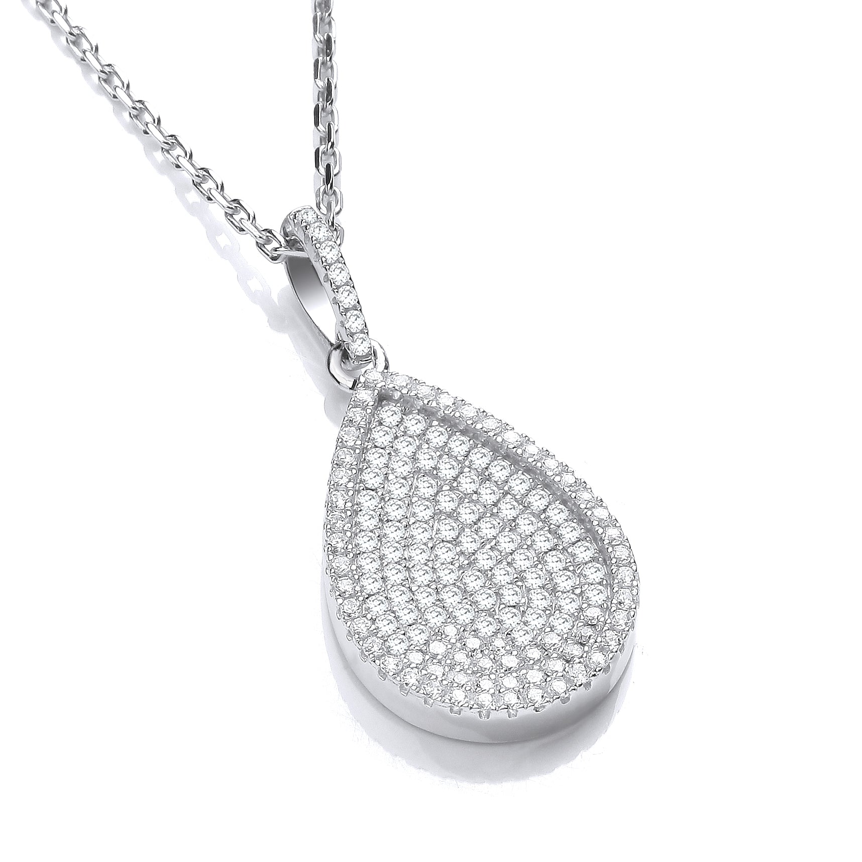 J-JAZ 925 Sterling Silver Micro Pave' Pear Shape Pendant with 18" Chain