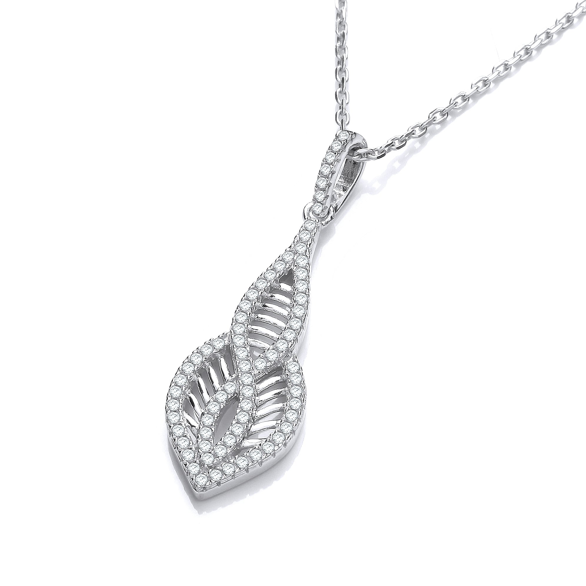 925 Sterling Silver Micro Pave' Cz Teardrop Pendant with 18" Chain J-Jaz