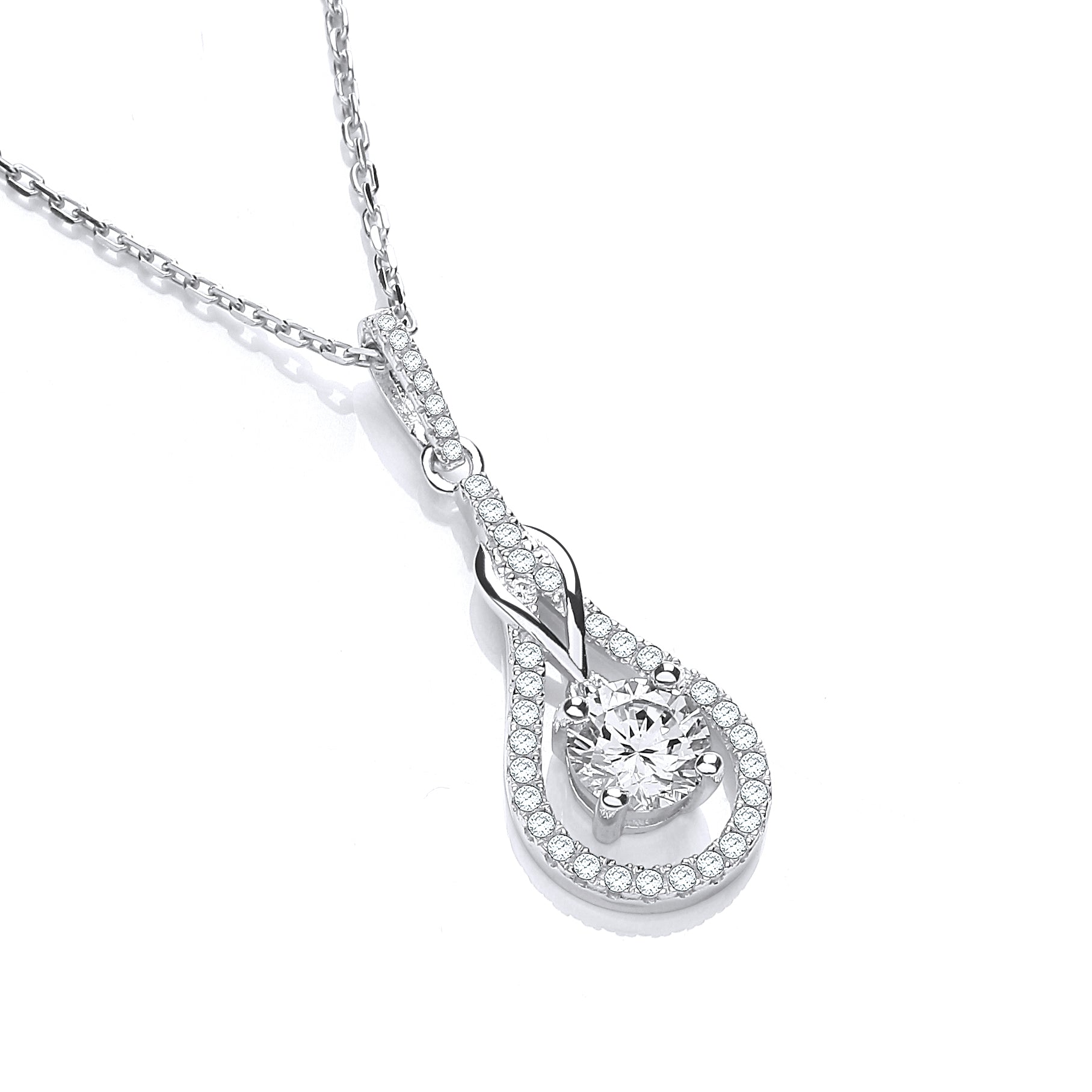 925 Sterling Silver Micro Pave' Tear Drop Cz Pendant with 18" Chain J-Jaz