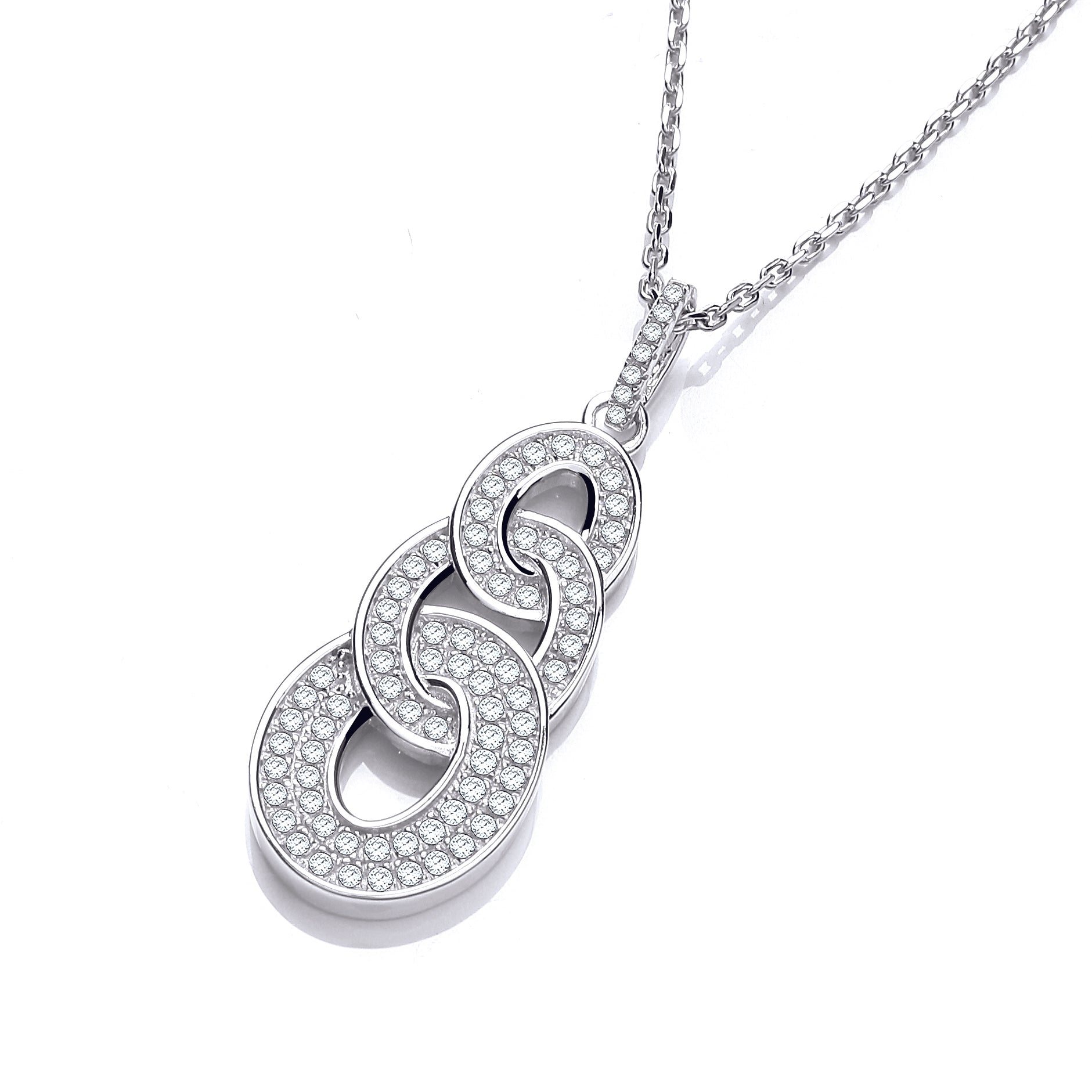 925 Sterling Silver Micro Pave' Oval Intertwined Cz Drop Pendant with 18" Chain