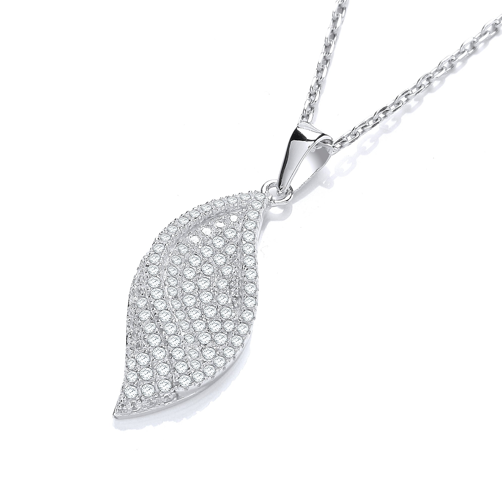 925 Sterling Silver Micro Pave' Leaf Cz Pendant with 18" Chain