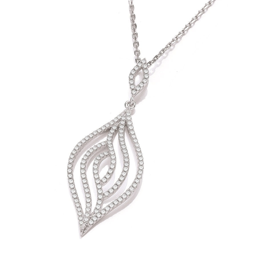 925 Sterling Silver Micro Pave' Leaf Cz Pendant with 18" Chain