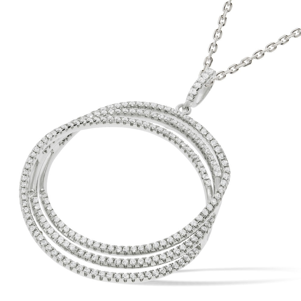 925 Sterling Silver Micro Pave 3 Row Round Cz Pendant with 18" Chain