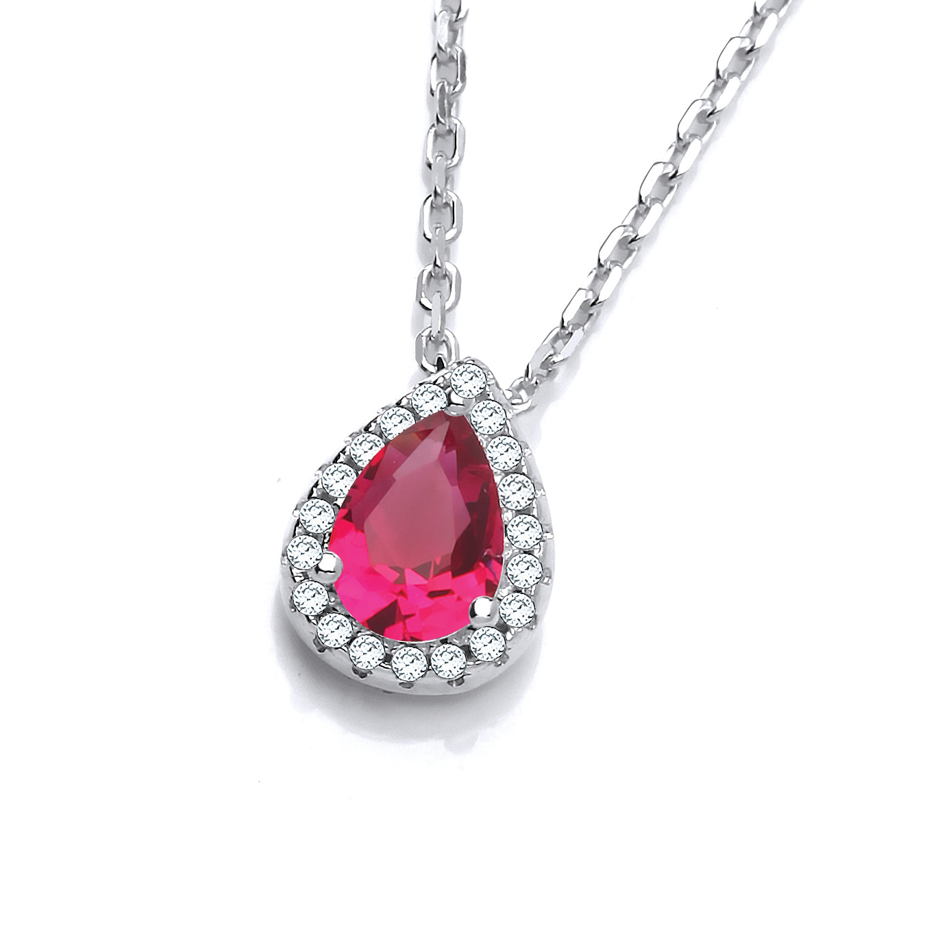 925 Sterling Silver Teardrop Red Cz Pendant with 18" Chain J-Jaz