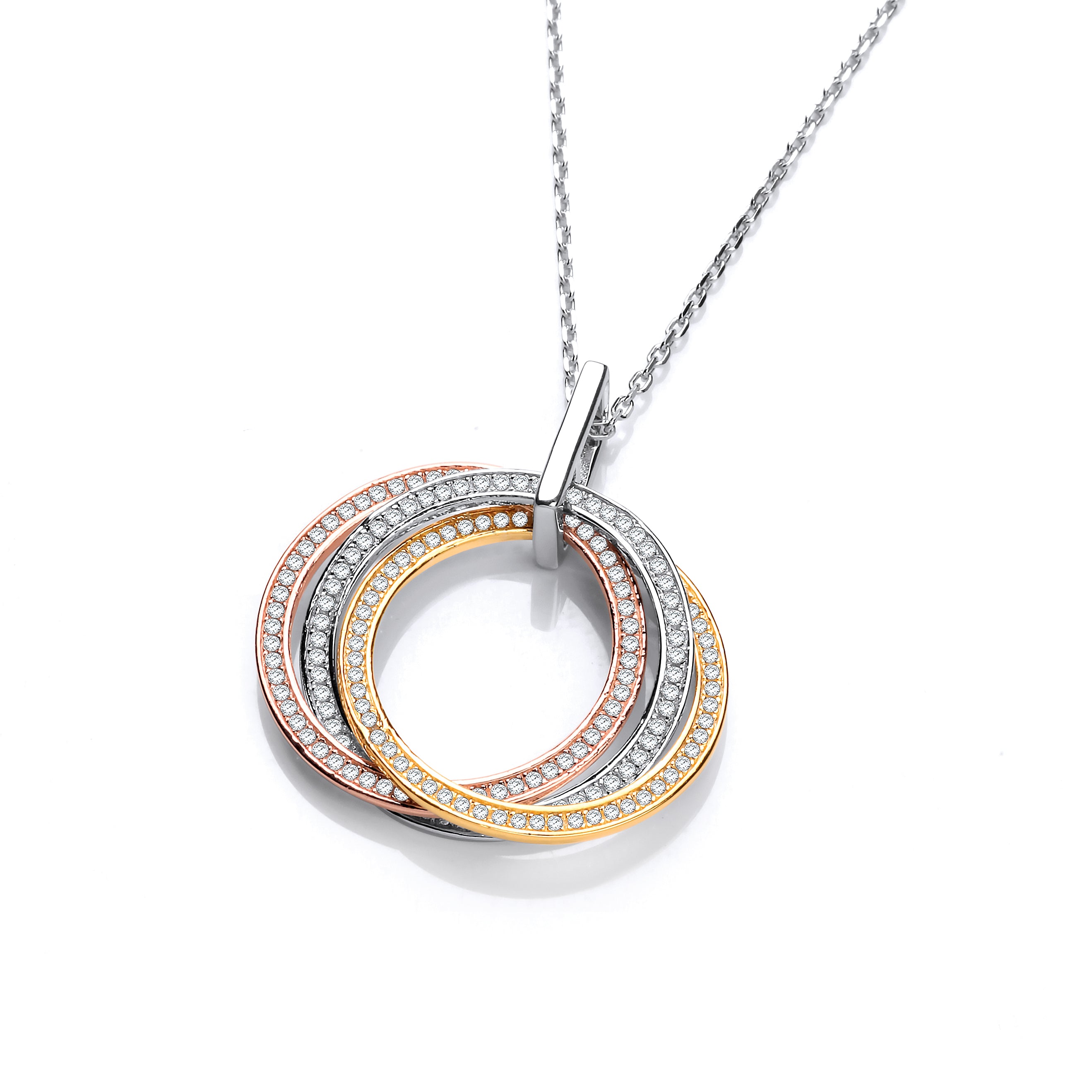 925 Sterling Silver, Yellow & Rose Gold Plated Cz Pendant with 18" Chain