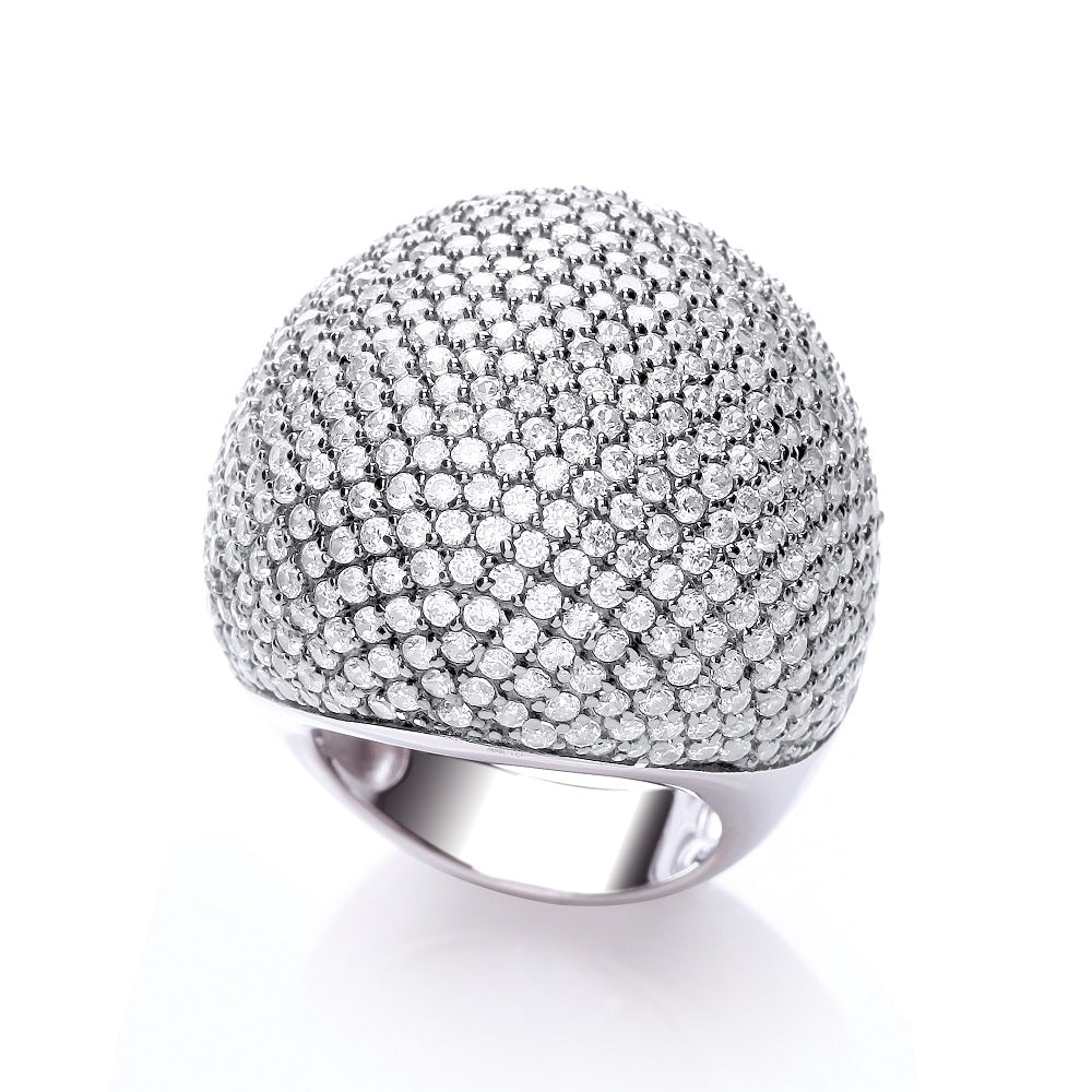 J-JAZ 925 Sterling Silver Micro Pave' Big Cocktail Ring 503 White Cz