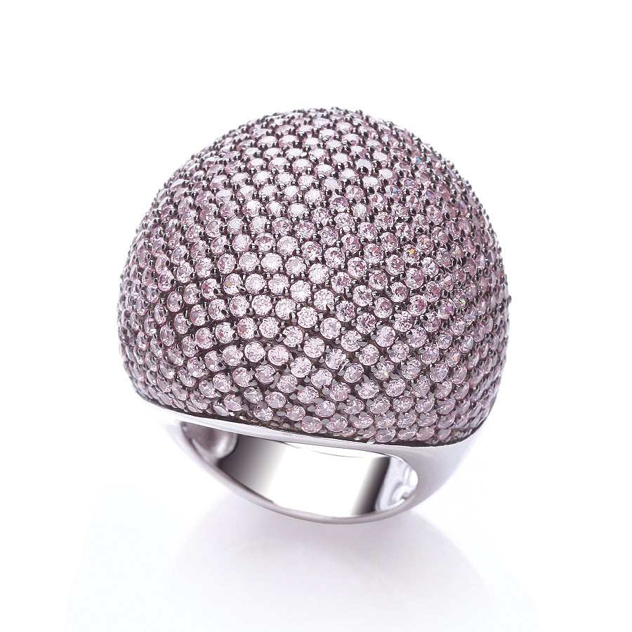 925 Sterling Silver Micro Pave' Big Cocktail 503 Stone Pink Cz Ring J-Jaz