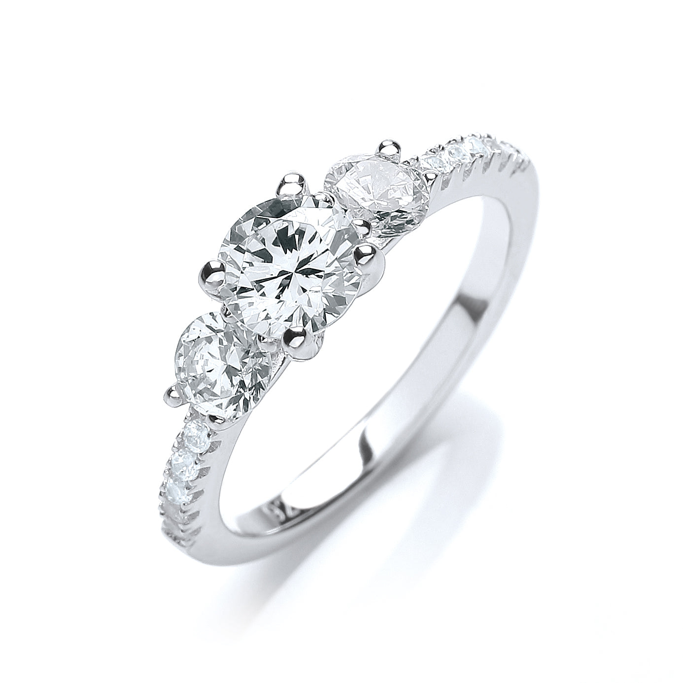 925 Sterling Silver Micro Pave' Trilogy Ring & Cz on Shoulder