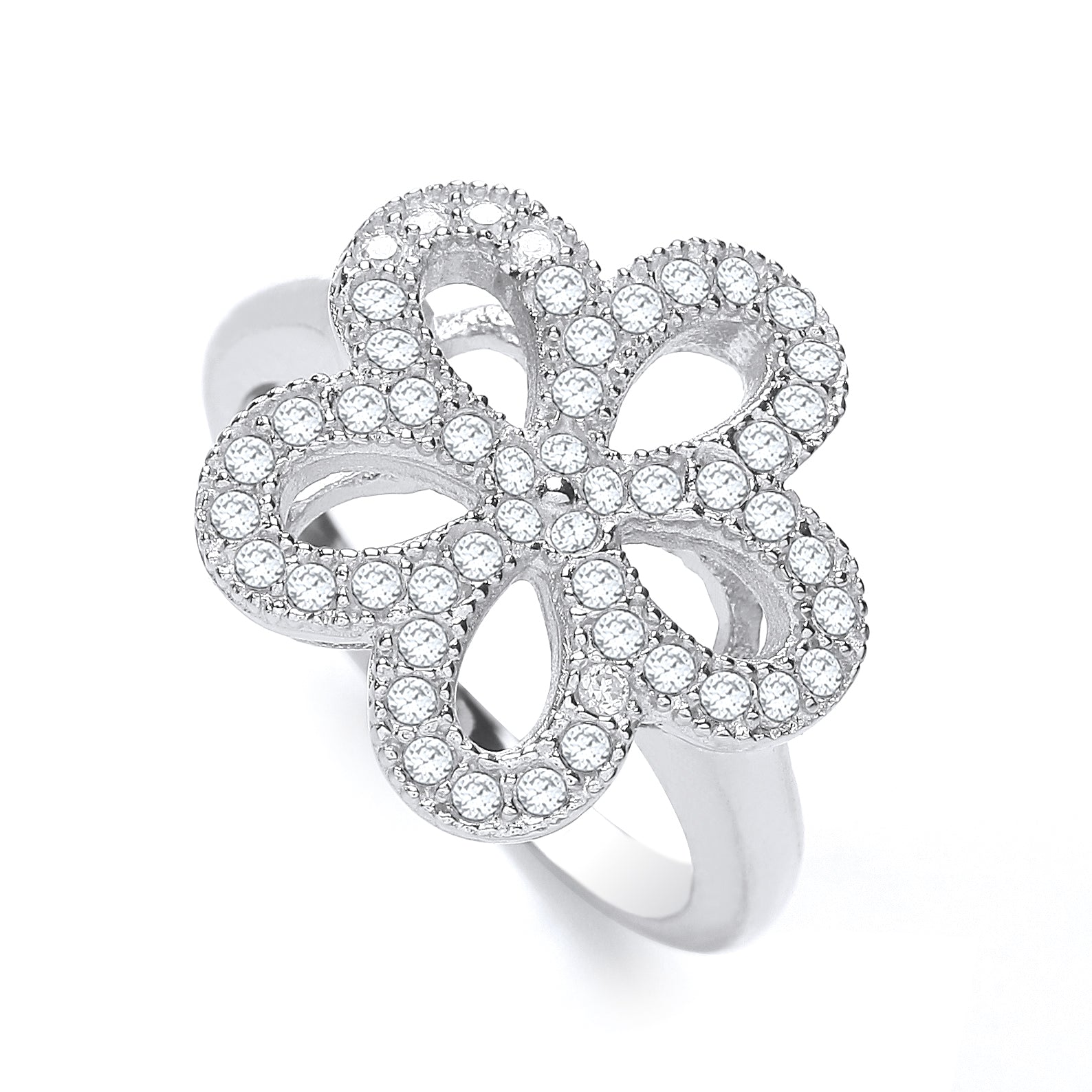 J-JAZ 925 Sterling Silver Daisy Shape Fancy Cz Ring