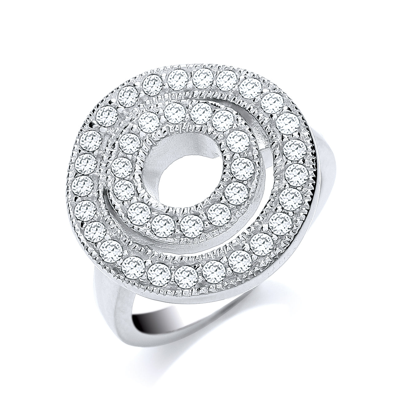 J-JAZ 925 Sterling Silver Round 2 Row Fancy Cz Ring