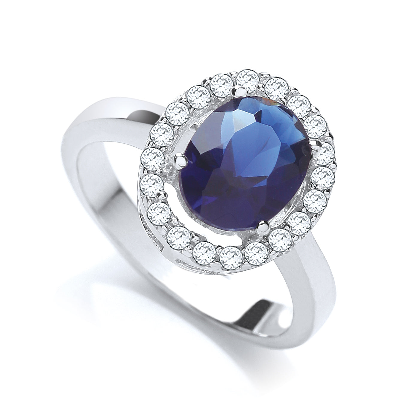 925 Sterling Silver Blue Oval Cz Cluster Ring