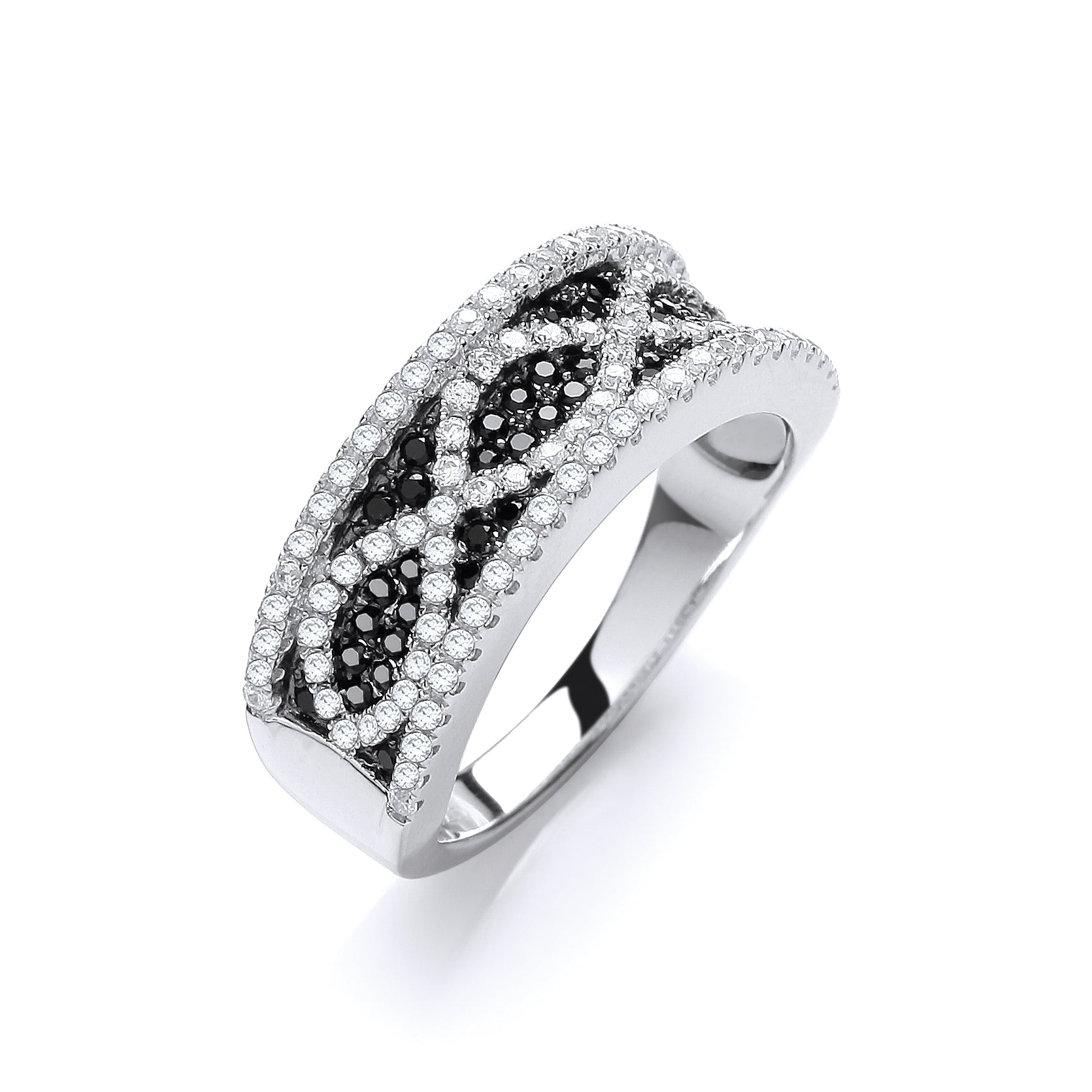 925 Sterling Silver Micro Pave' Black & White Cz Ring - J Jaz