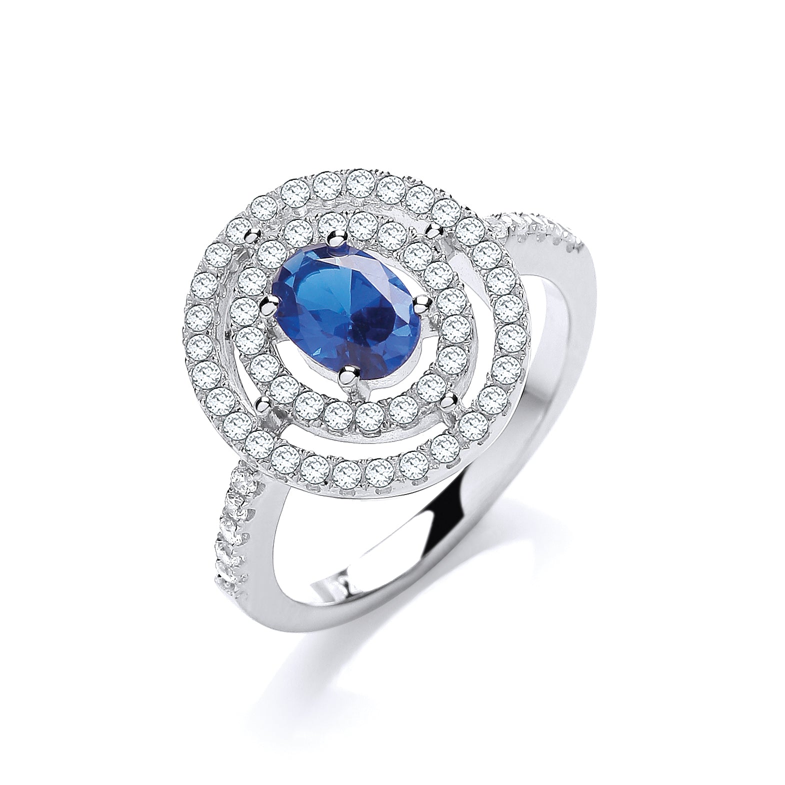 925 Sterling Silver Micro Pave' Sapphire/White Cz Ring