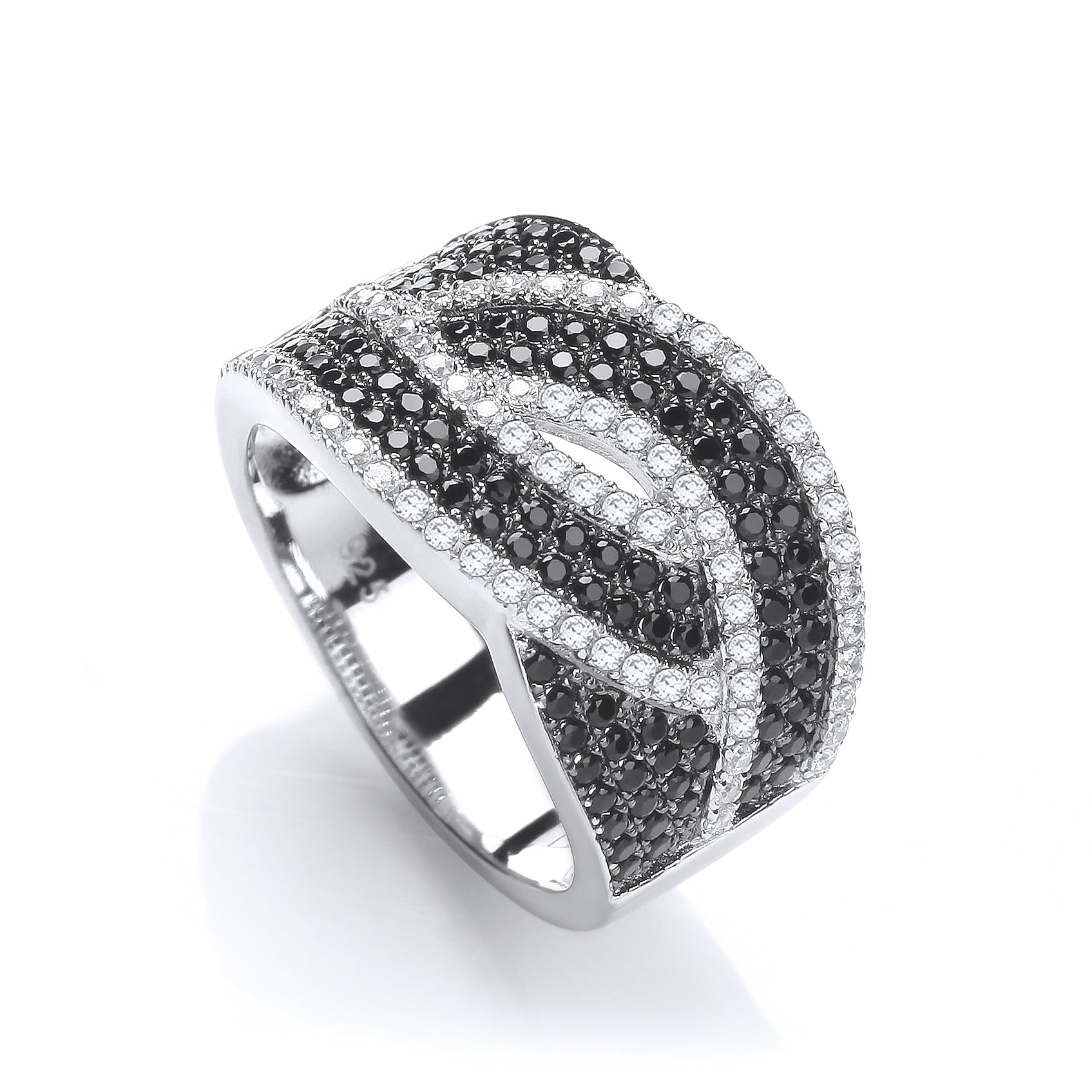 J-JAZ 925 Sterling Silver Micro Pave' Black & Clear Cz Ring