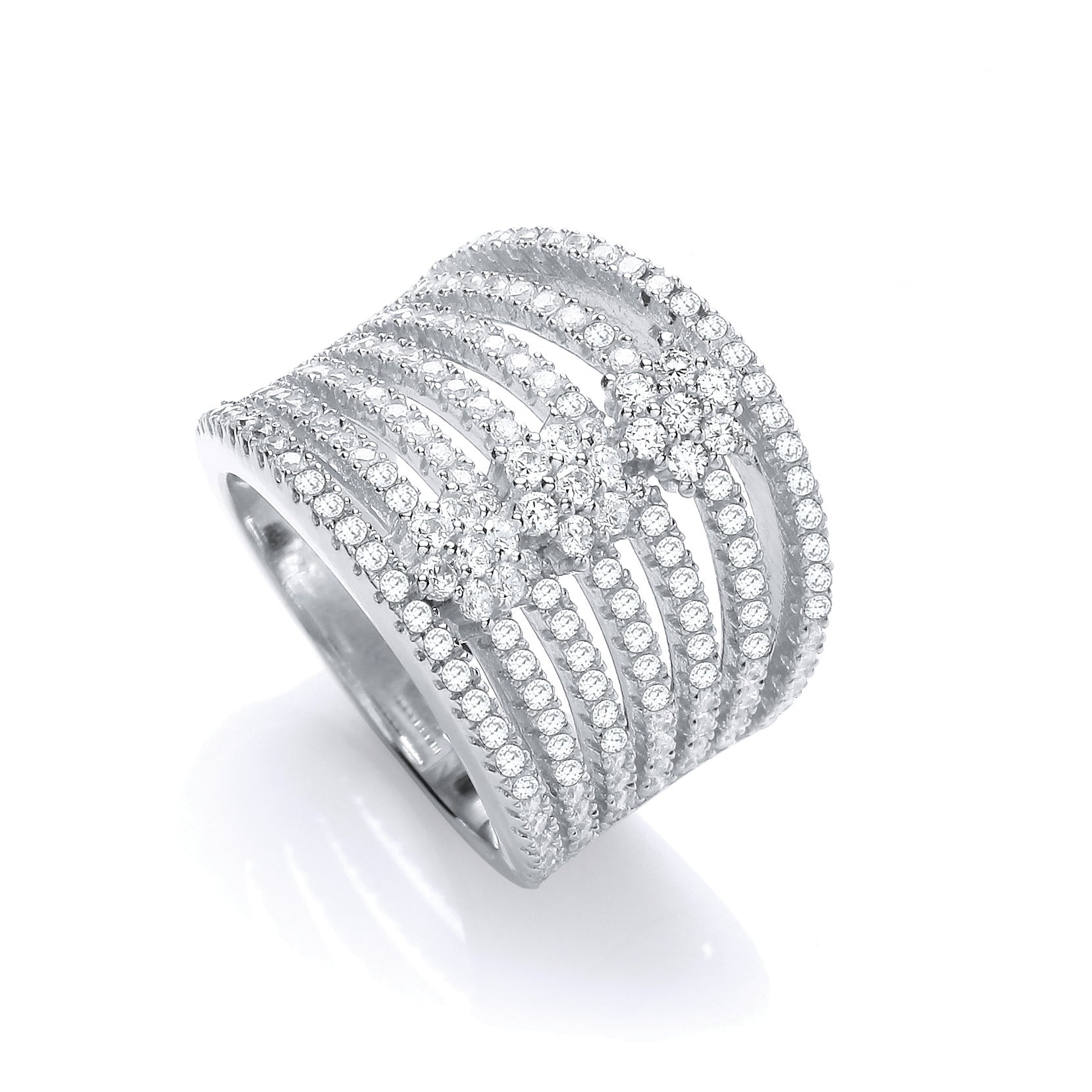 J-JAZ 925 Sterling Silver Micro Pave' Seven Row Cz 's Ring