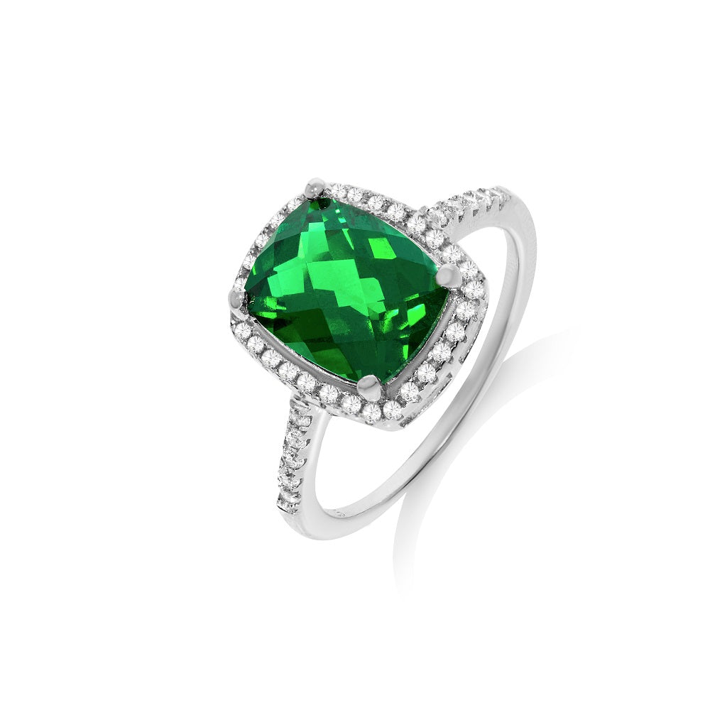 925 Sterling Silver Micro Pave Emerald Colour Centre Silver Cz Ring - J Jaz