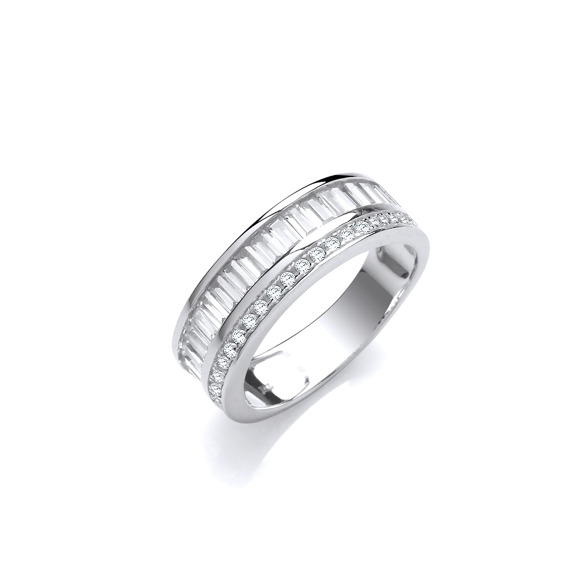 925 Sterling Silver Half Eternity Baguette and Round Cz's Silver Ring