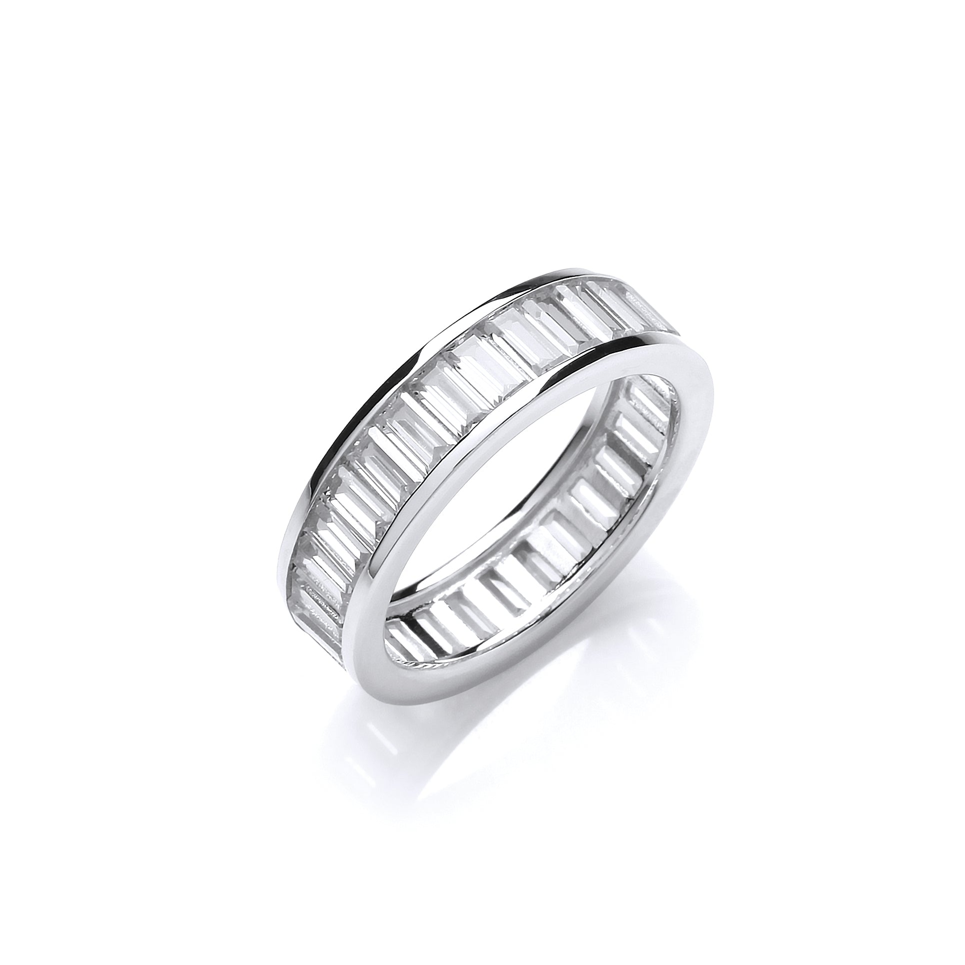 925 Sterling Silver Full Eternity Baguette Channel Set Cz Ring