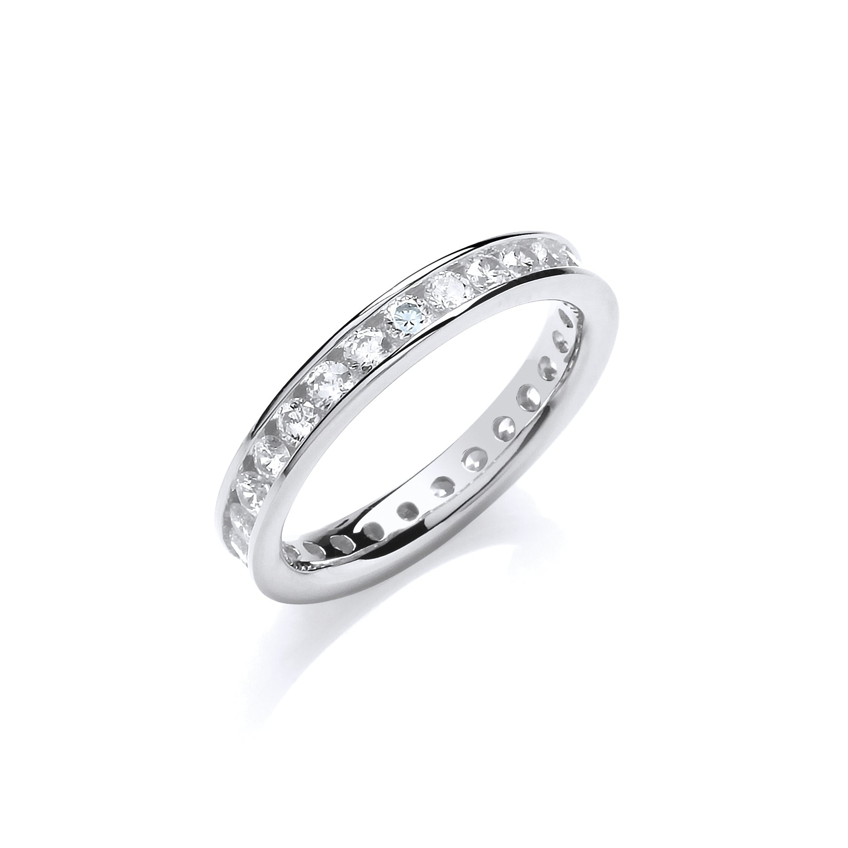 925 Sterling Silver 3mm Full Eternity Round Brilliant Cut Cz Ring - J Jaz