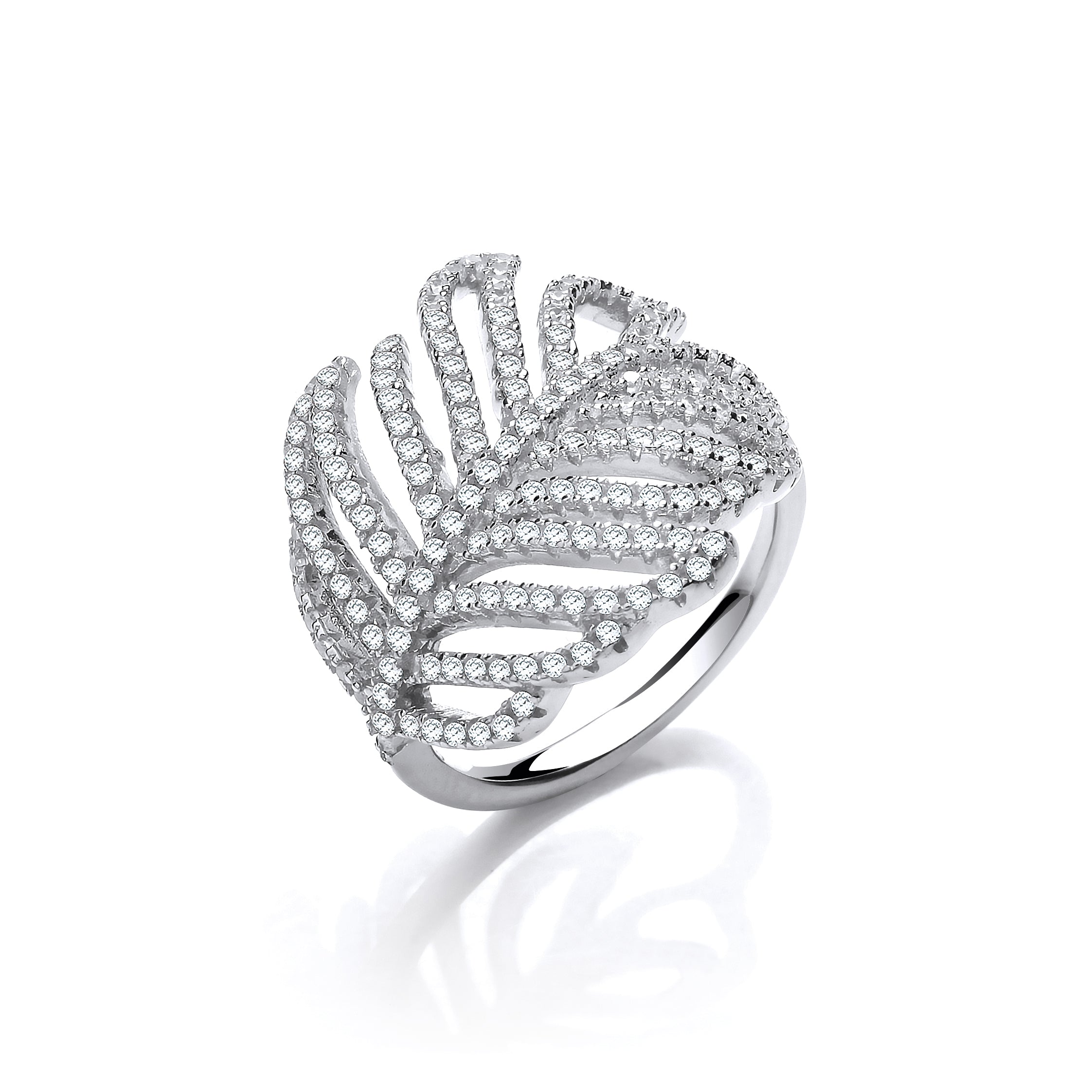 925 Sterling Silver Barley Leaf Style Cz Ring - J-Jaz