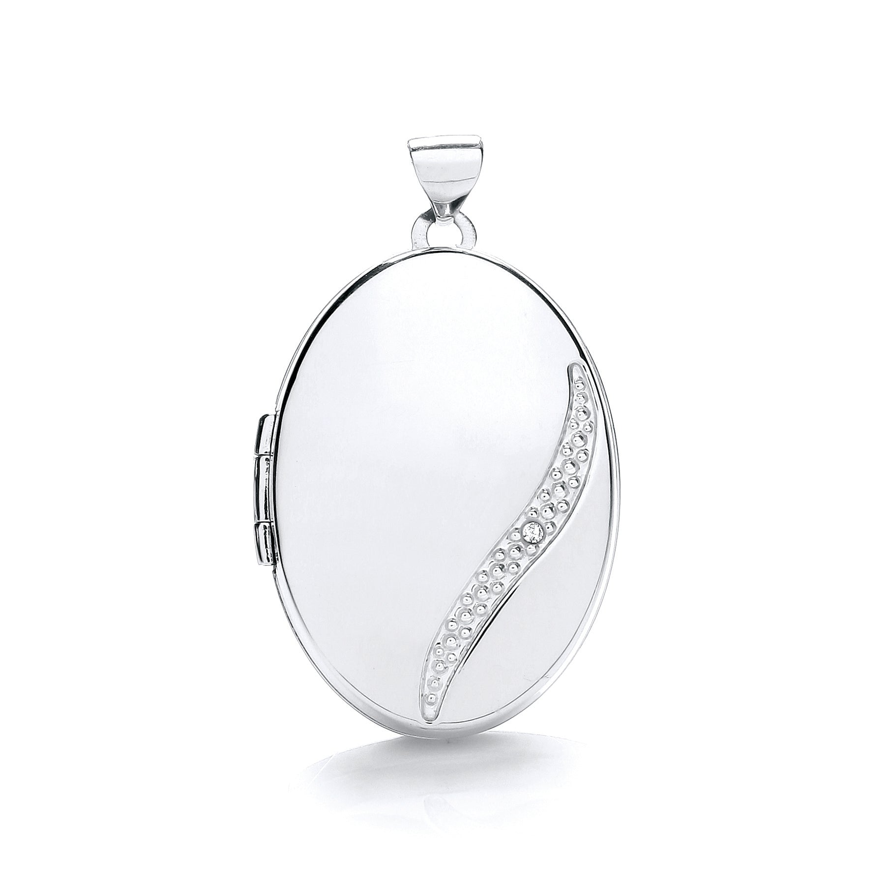 9ct White Gold Oval Locket with Diamond