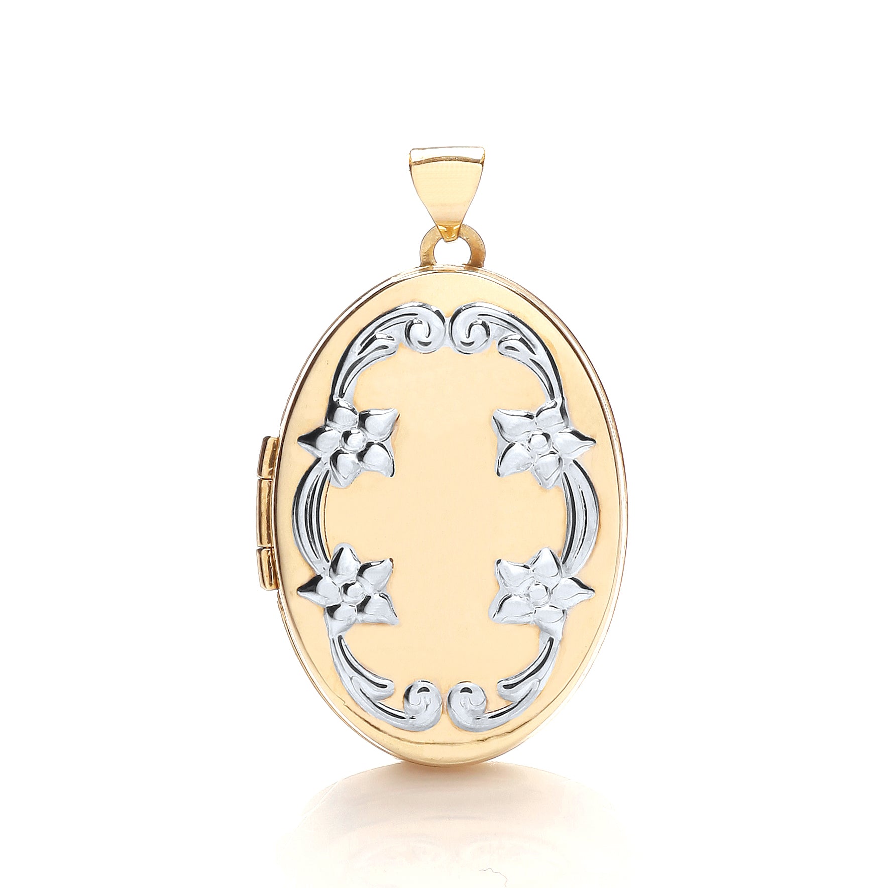 9ct White & Yellow Gold Oval Locket with design