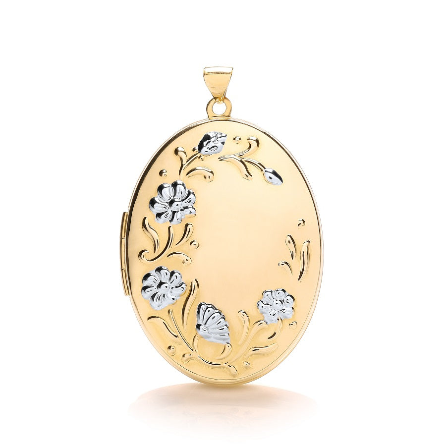 9ct White & Yellow Oval Flower design Locket