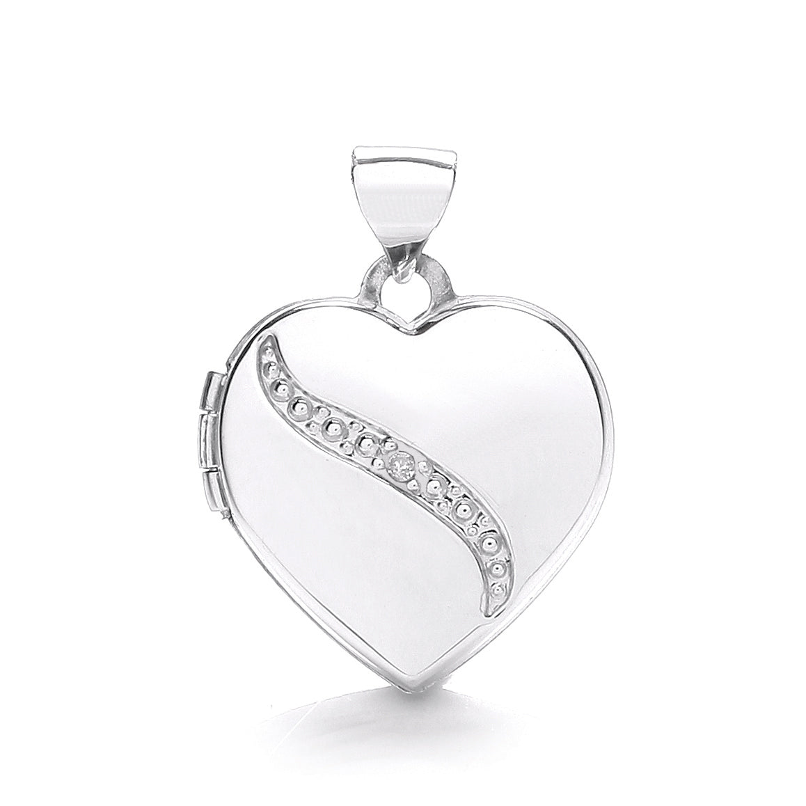 9ct White Gold Heart Shape Locket with Diamond