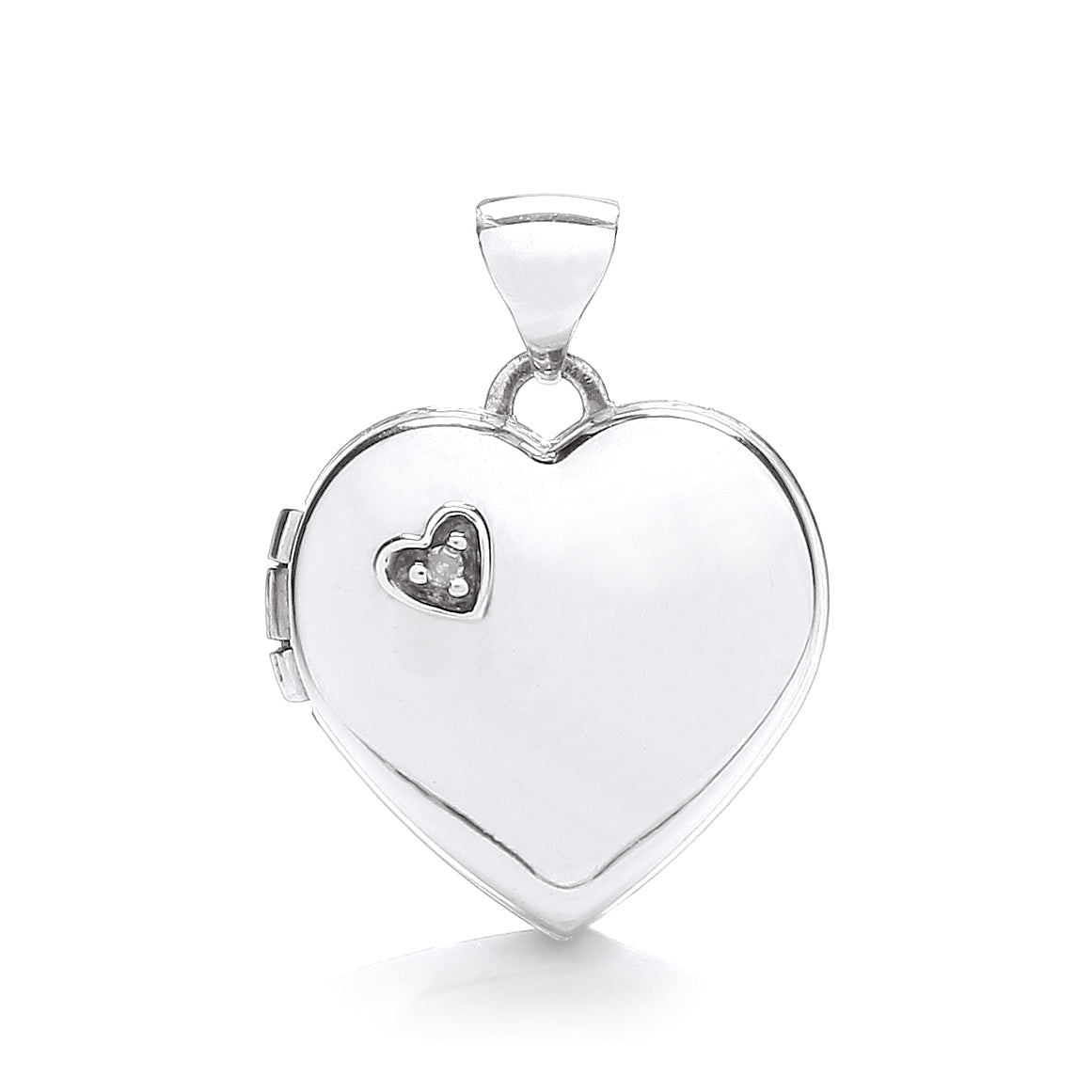 9ct White Gold Heart Shape Locket with Diamond